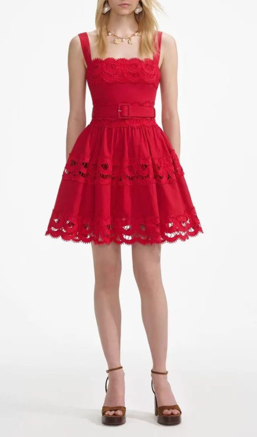 Fashionslee Women Evodia Embroidery Hollowout Mini Dress