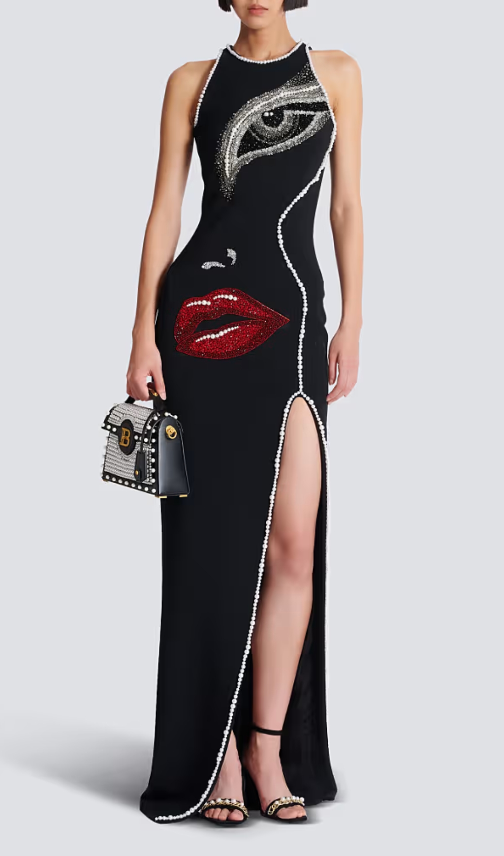 Fashionslee Women Greta Black Diamante Beaded Maxi Dress