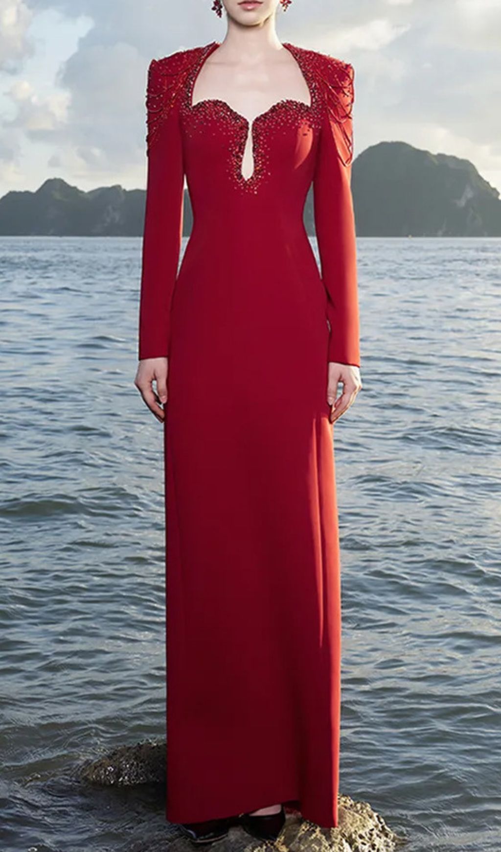 Fashionslee Women Fyra Diamante Long Sleeve Maxi Dress
