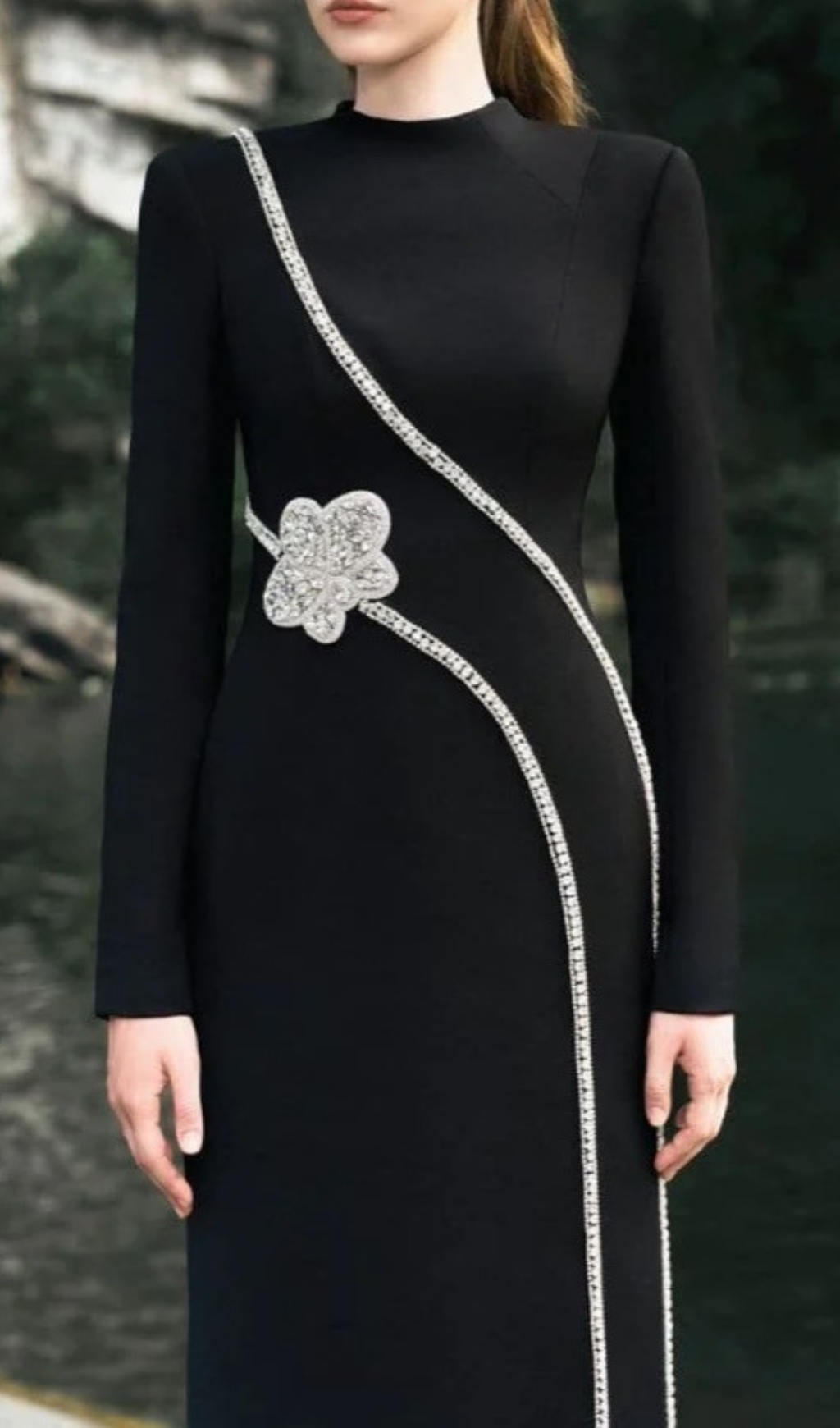 Fashionslee Women Galatia Black Diamante Long Sleeve Maxi Dress