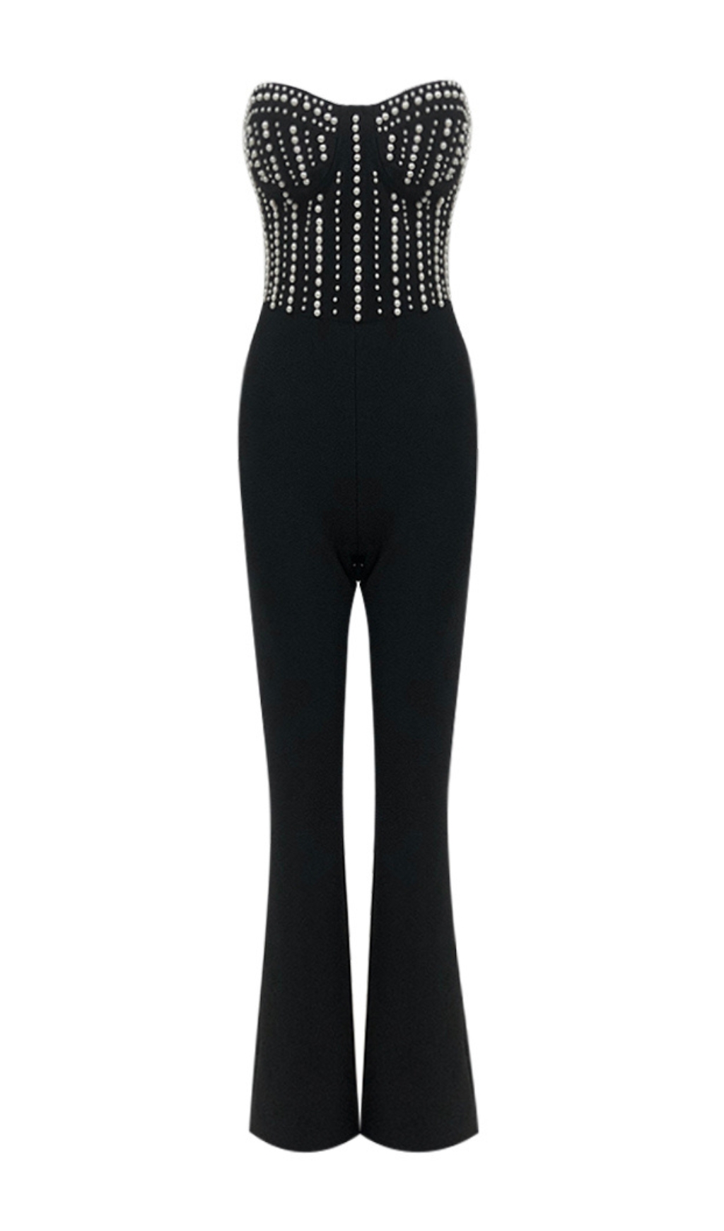 30ce726b8cfe5475c4af0616e9002e5d.jpg Fashionslee Women Strapless Bustier Pearl Jumpsuit Black