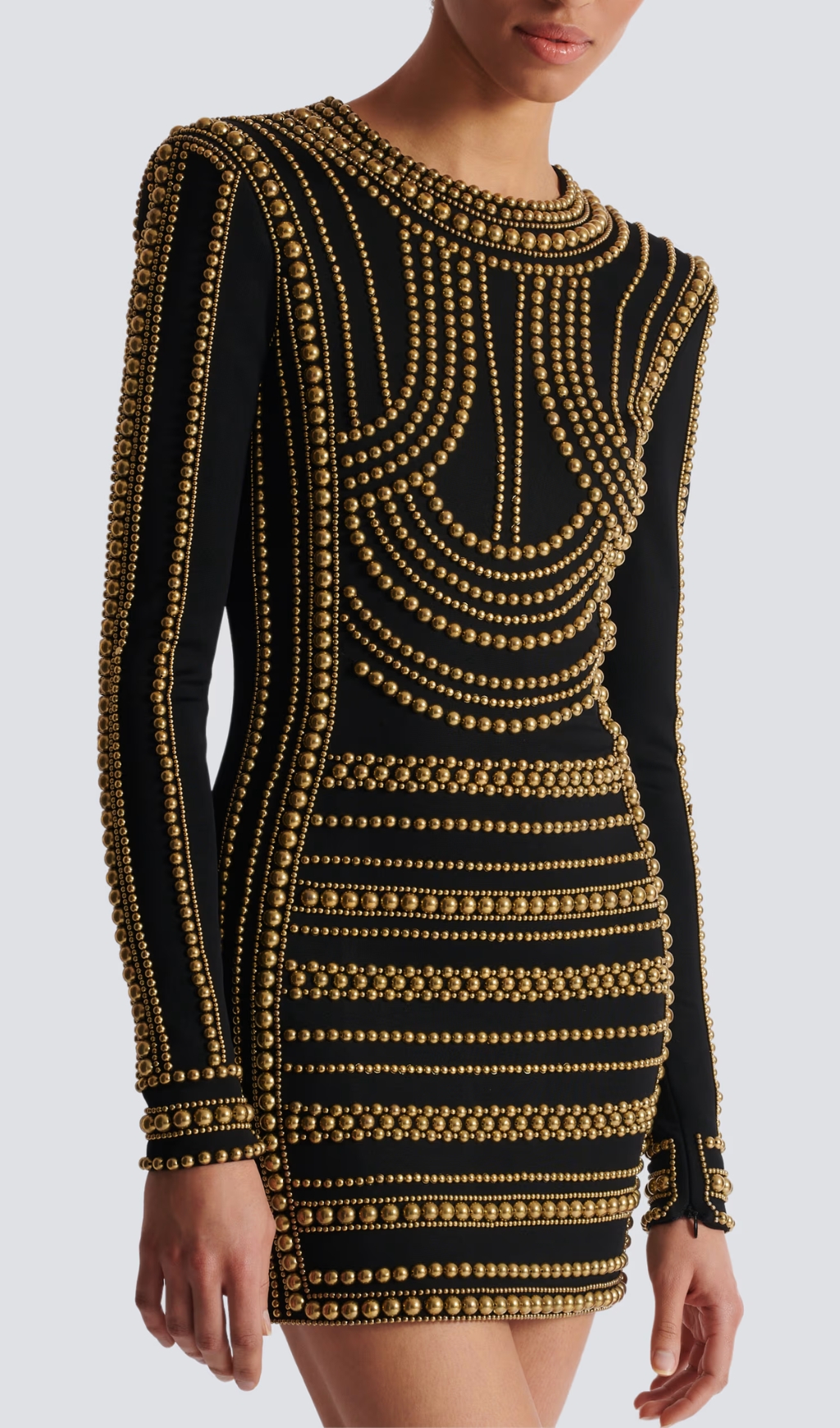 Fashionslee Women Bran Black Gold Bead-Embroidered Mini Dress