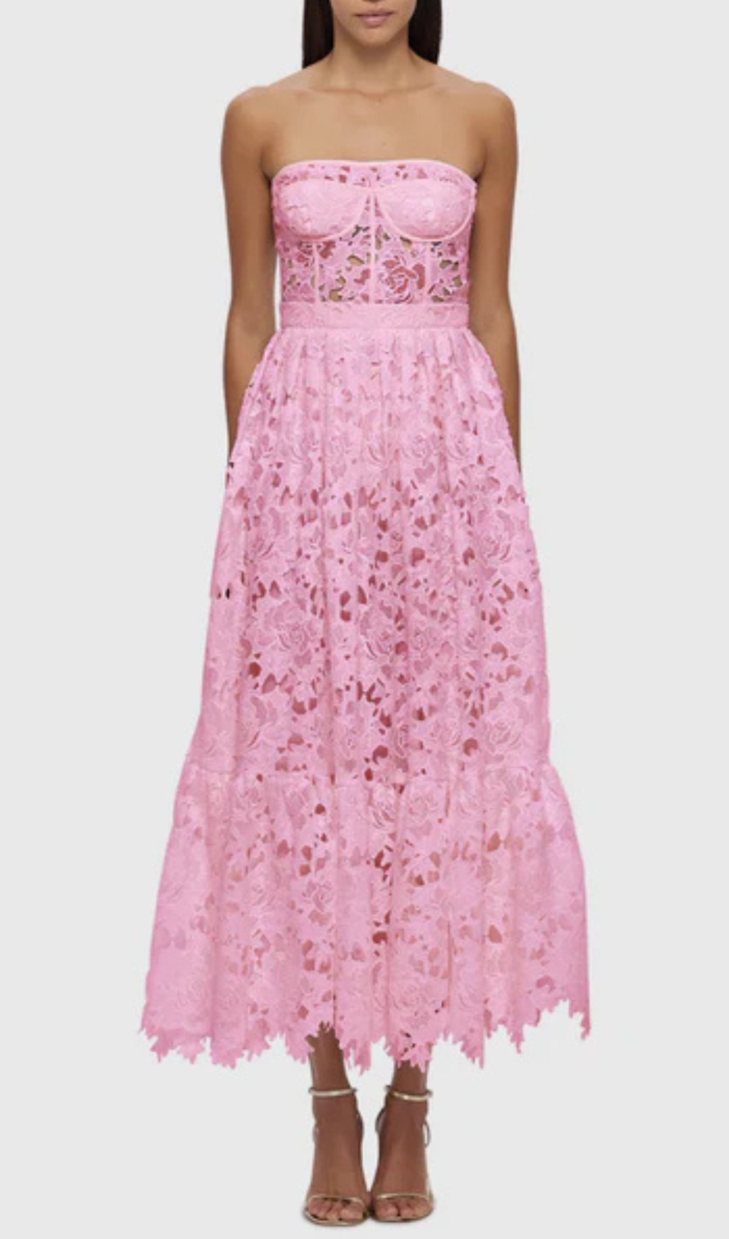 Fashionslee Women Aris Pink Lace Bustier Maxi Dress