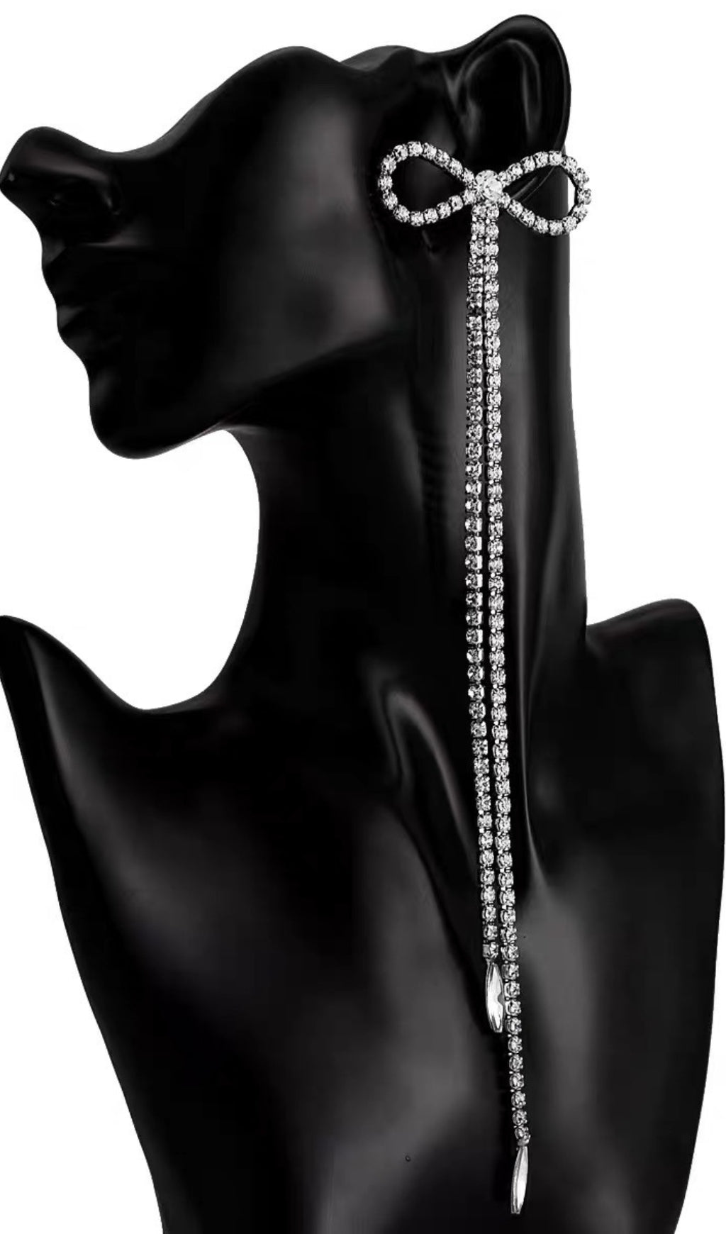 Fashionslee Women Rhinestone Bow Long Chain Earrings In White