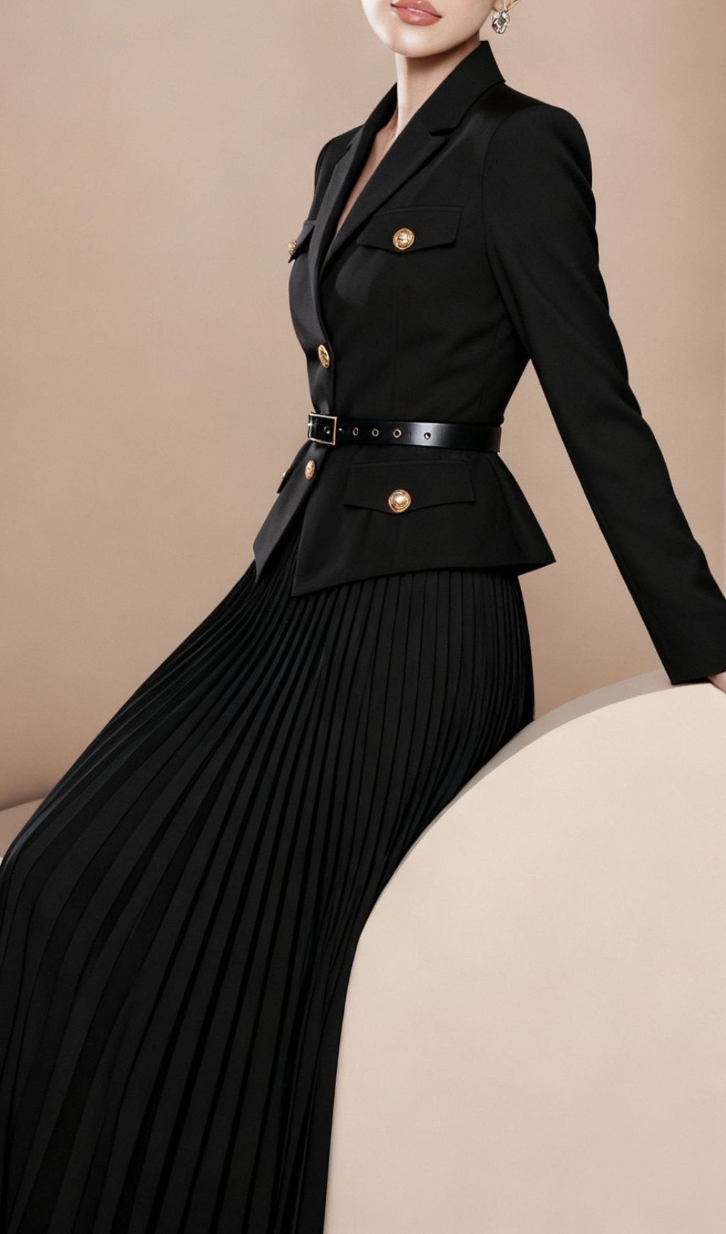 Fashionslee Women Ieva Black Blazer & Pleated Skirt Set