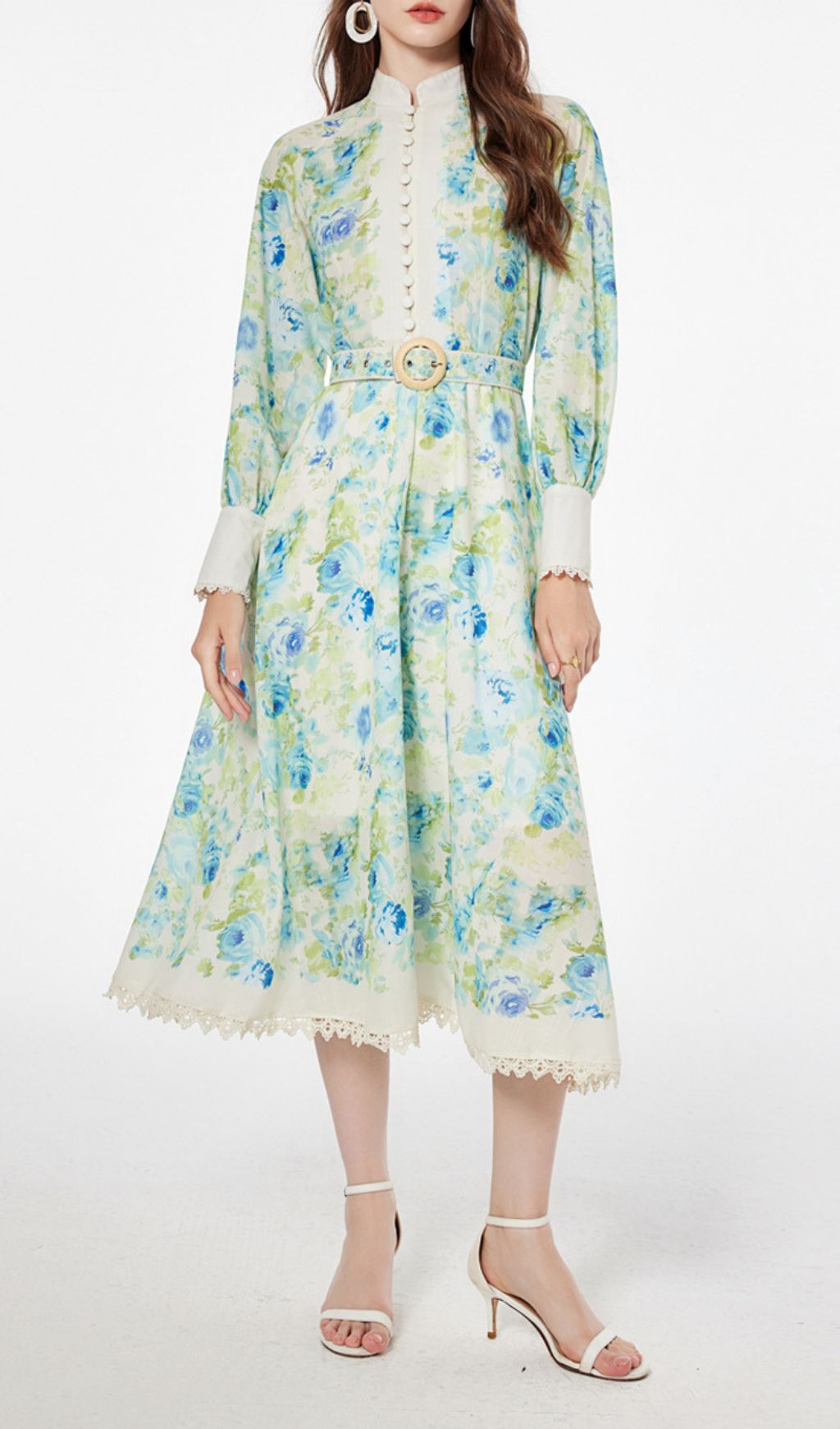 Fashionslee Women Jarl Green Floral Long Sleeve Midi Dress