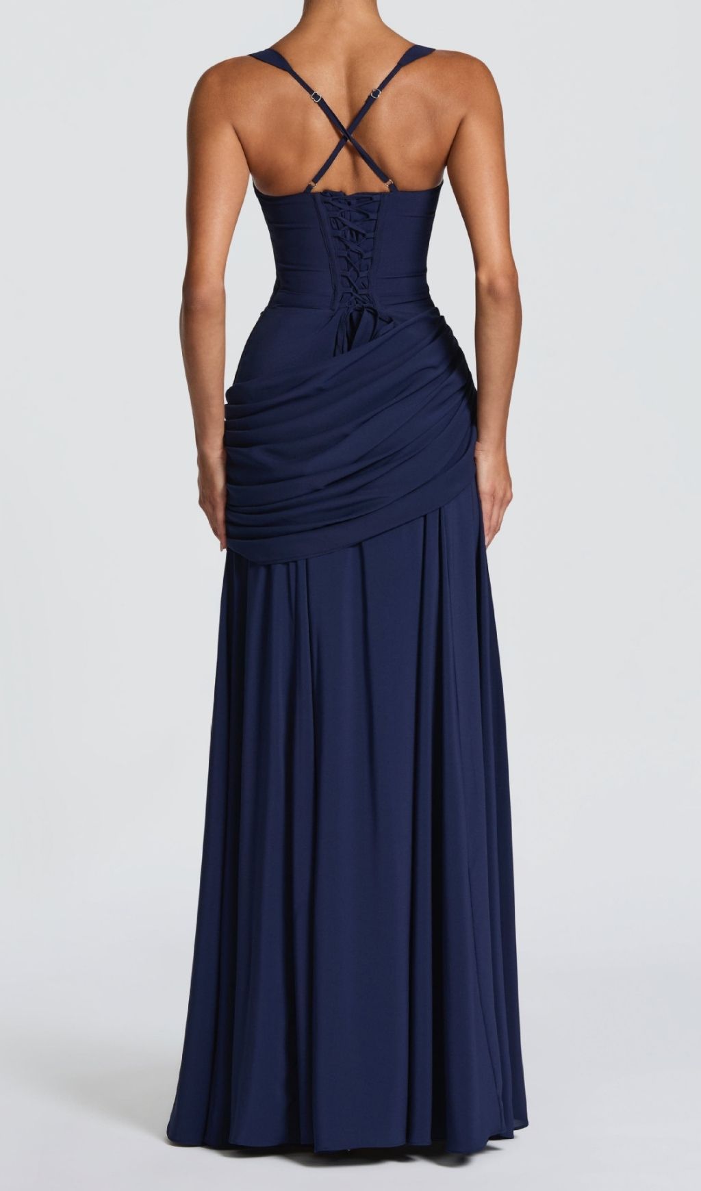 Fashionslee Women Kellie Navy Strappy Ruched Maxi Dress