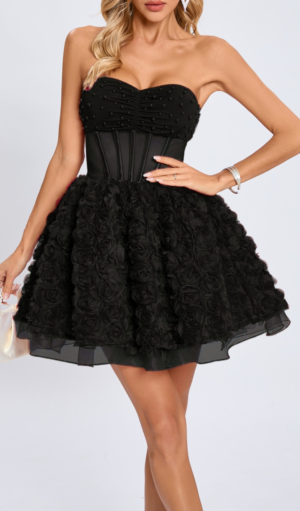 31c039ef52723c56bb9138bf18eacf9d.jpg Fashionslee Women Eustacia Black Strapless Flower Corset Mini Dress