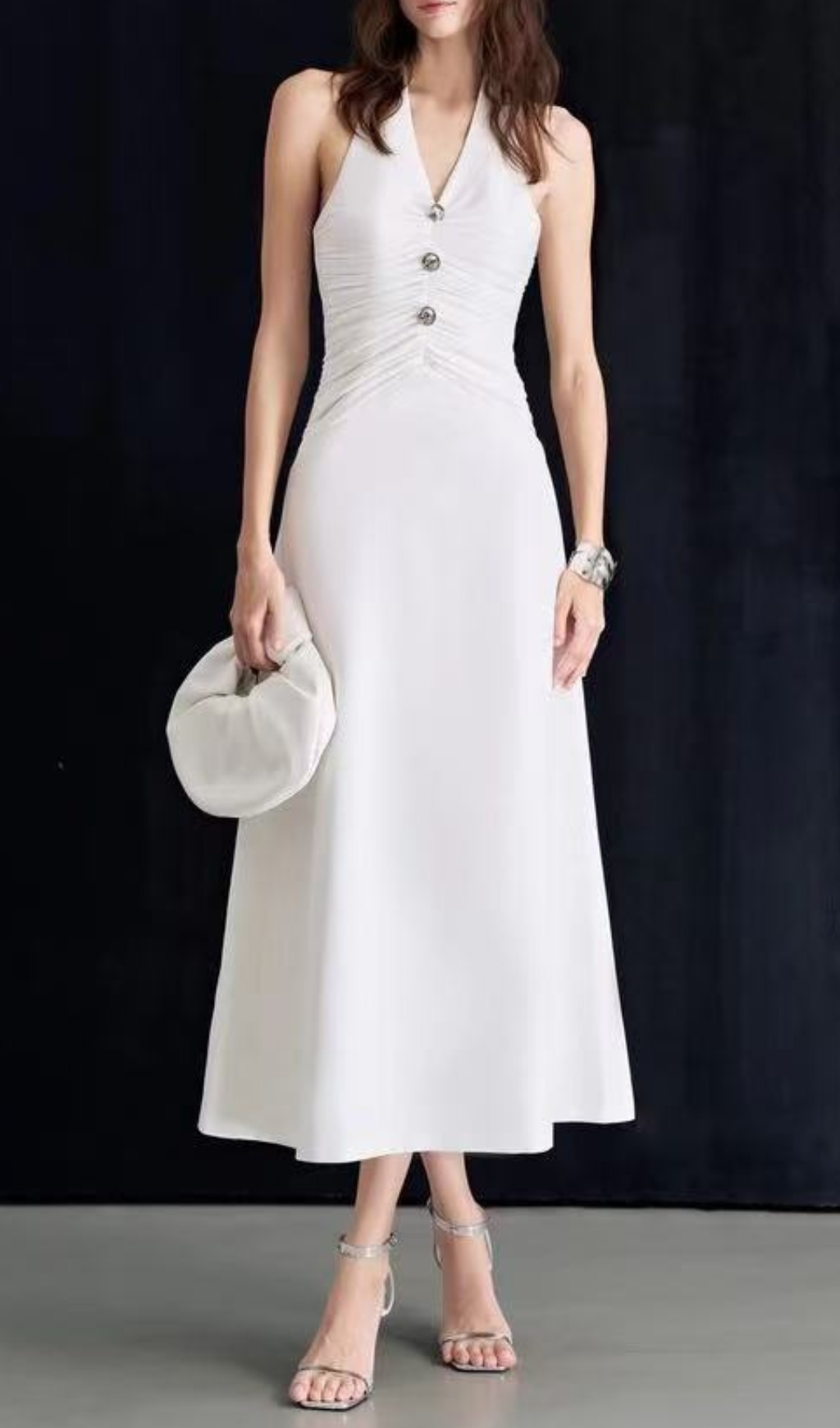 Fashionslee Women Genica White Halter Midi Dress