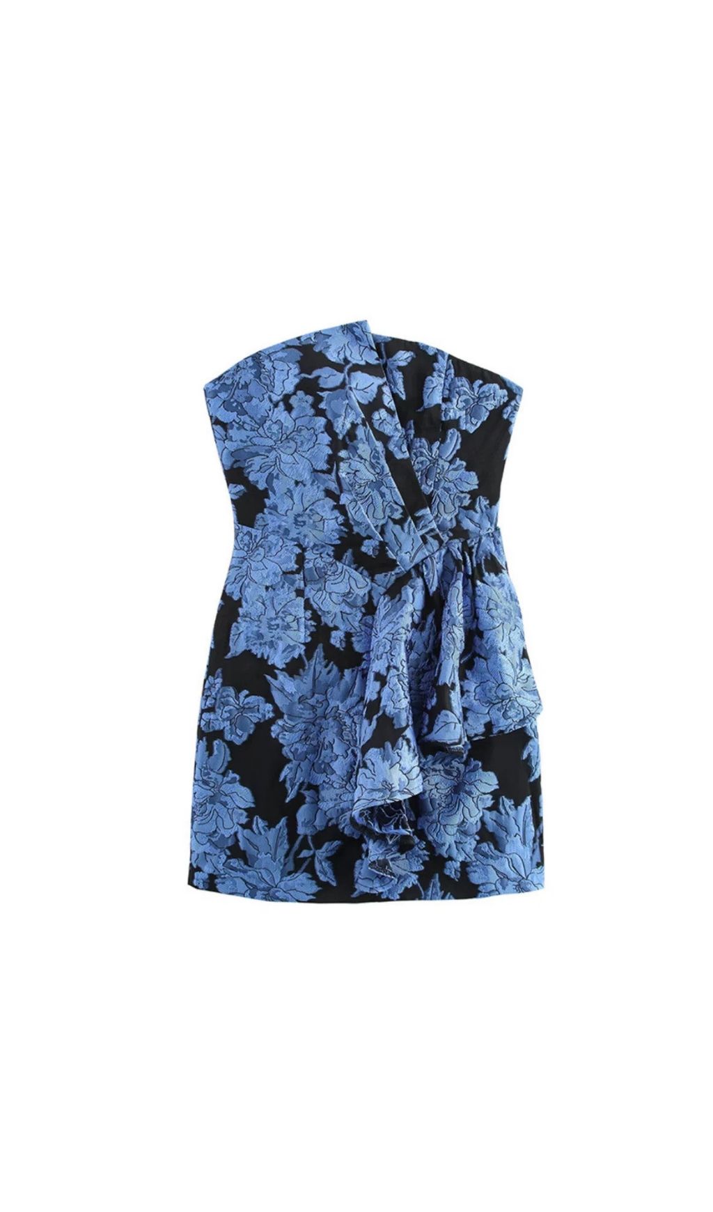 31cc3721ddeec2247f1805848d9ff8ac.jpg Fashionslee Women Kayla Jacquard Strapless Mini Dress In Blue