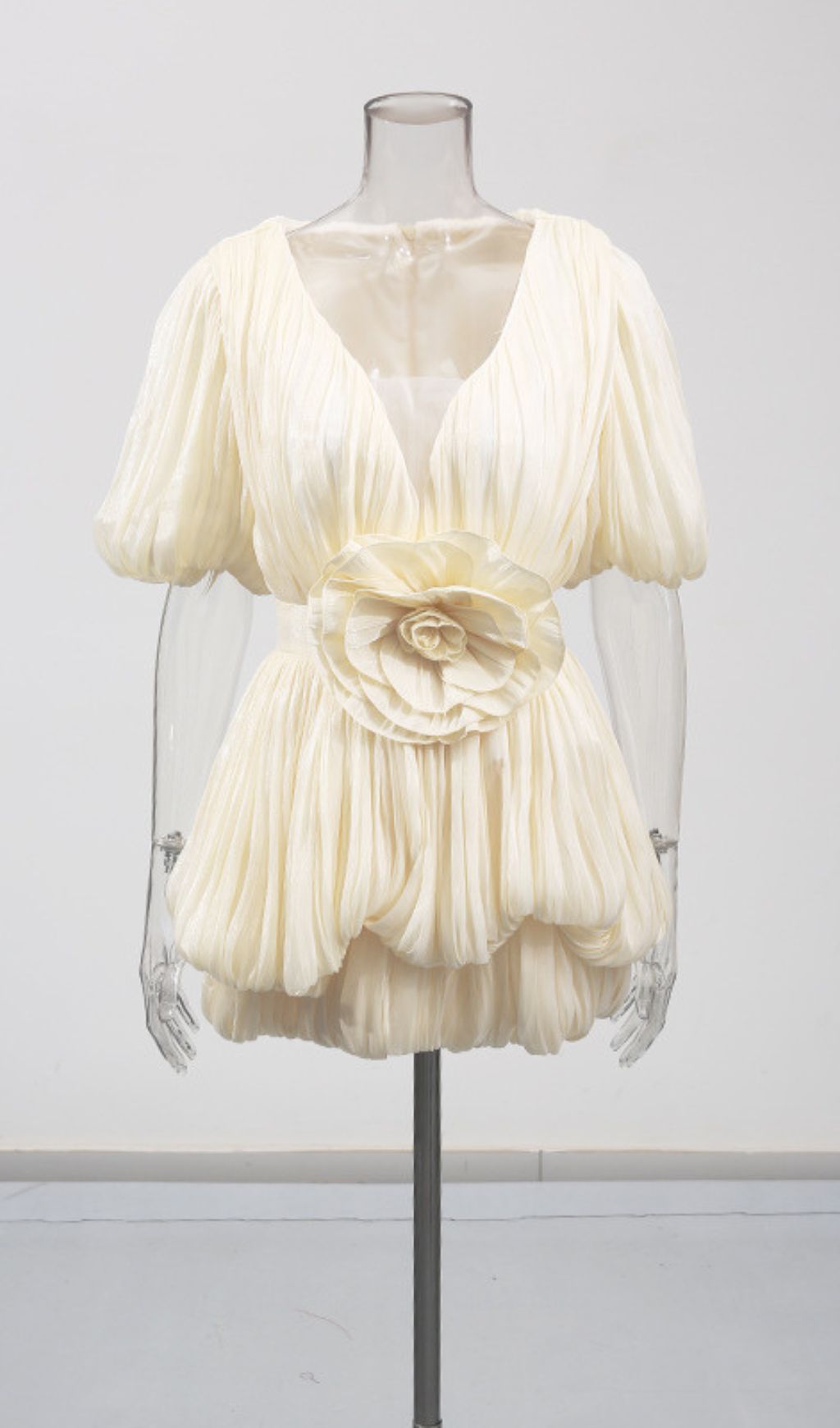 31d12a667ed5f4ab6ca1c85b0404f35d.jpg Fashionslee Women Evia V-Neck Pleated Flower Mini Dress