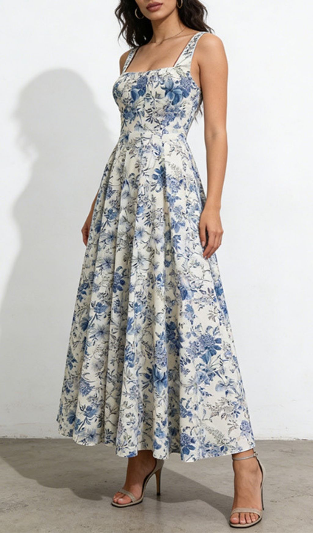 Fashionslee Women Kenia Blue Strappy Floral Maxi Dress