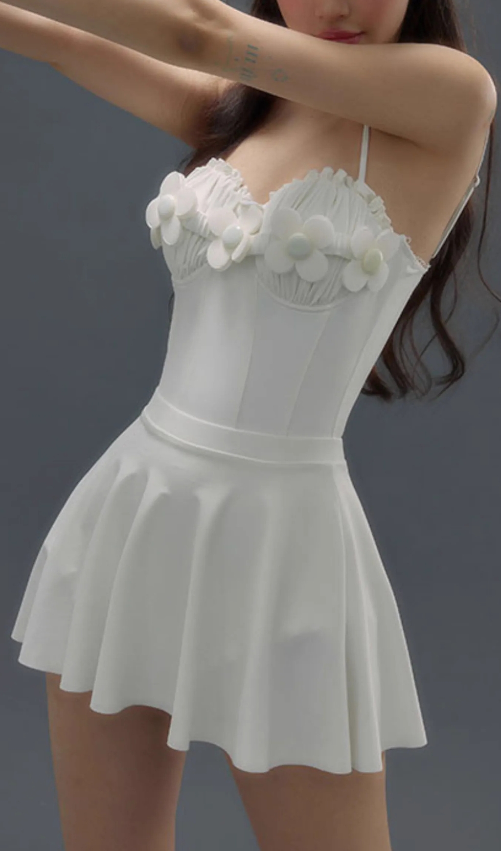 Fashionslee Women Deance White Flower One-Piece Swimsuit & Skirt