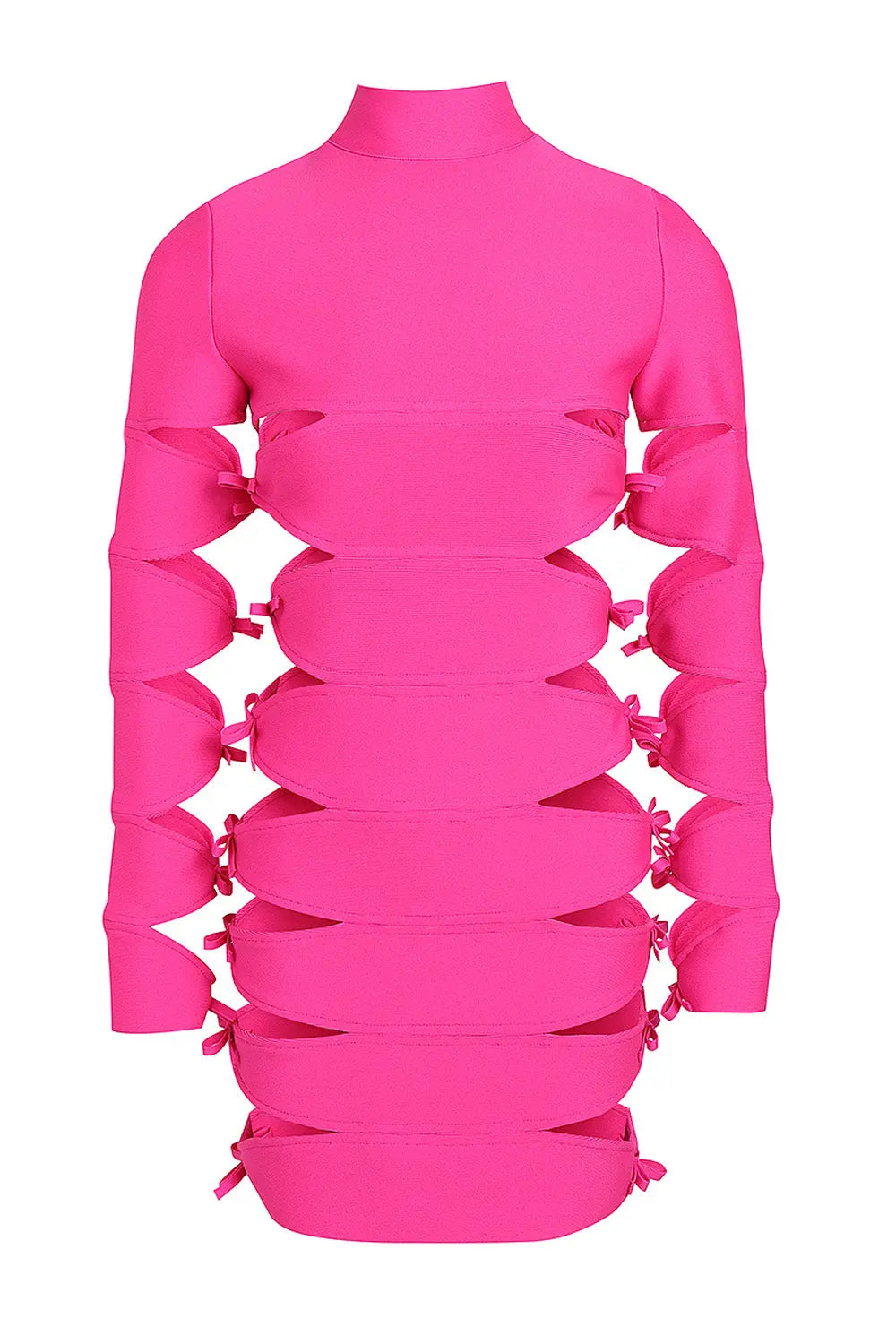 Fashionslee Women Long Sleeve Hollow Out Mini Bandage Dress In Pink