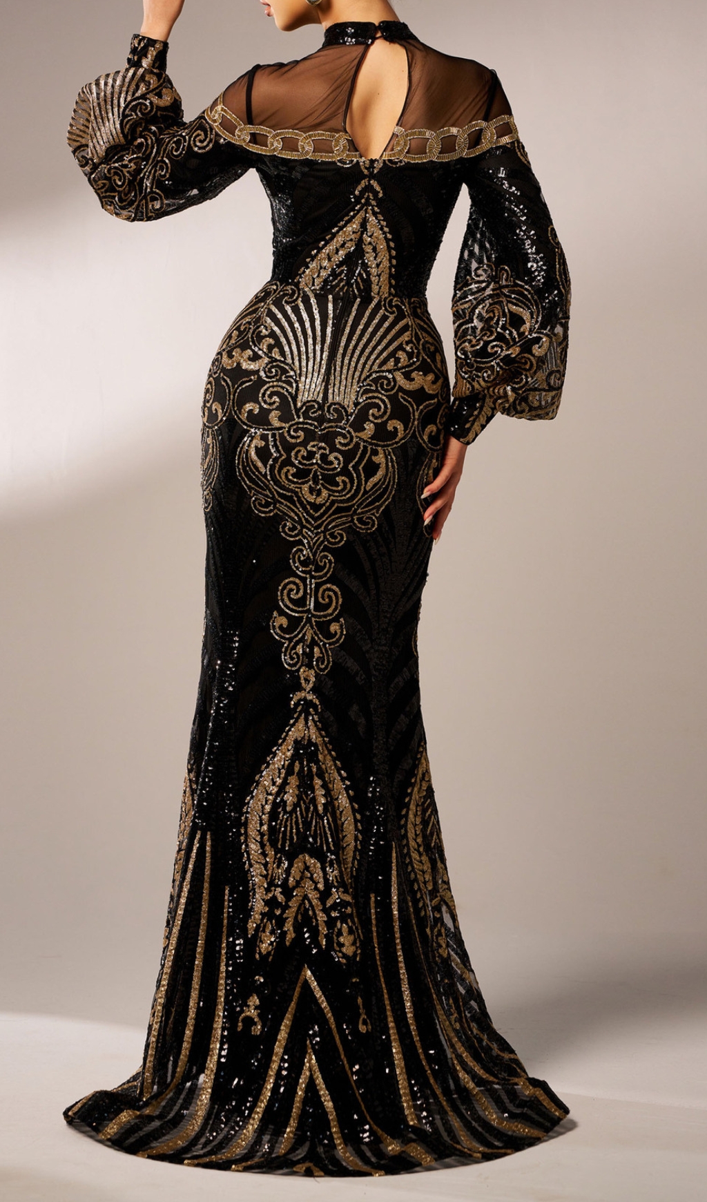 Fashionslee Women Caro Black Long Sleeve Sequin Maxi Dress