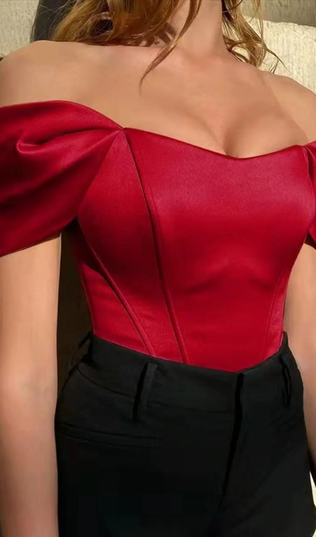 Fashionslee Women Red Bardot Corset Top