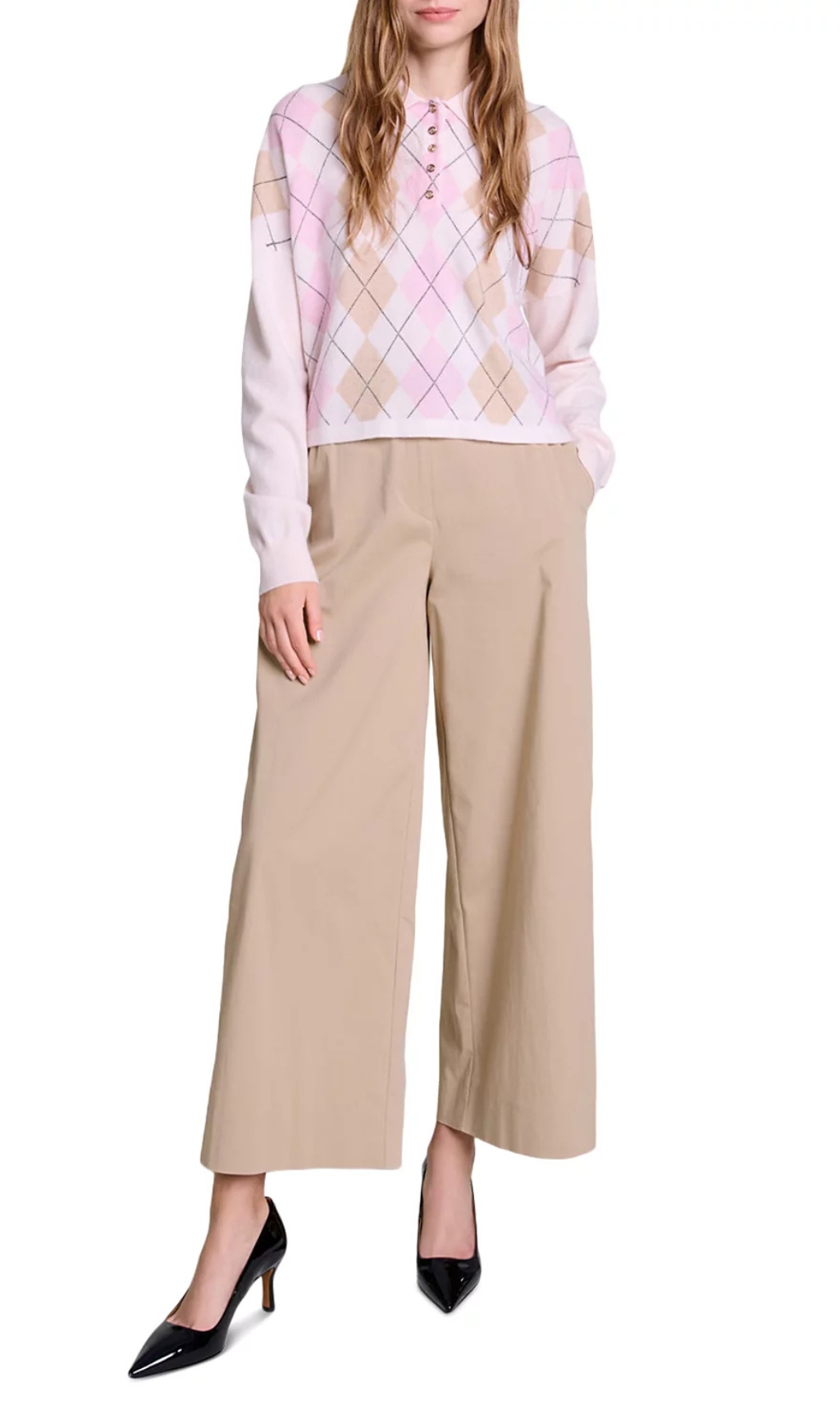 324da226b45588a542e9cd023aa26395.jpg Fashionslee Women Magrille Check Print Polo Style Jumper