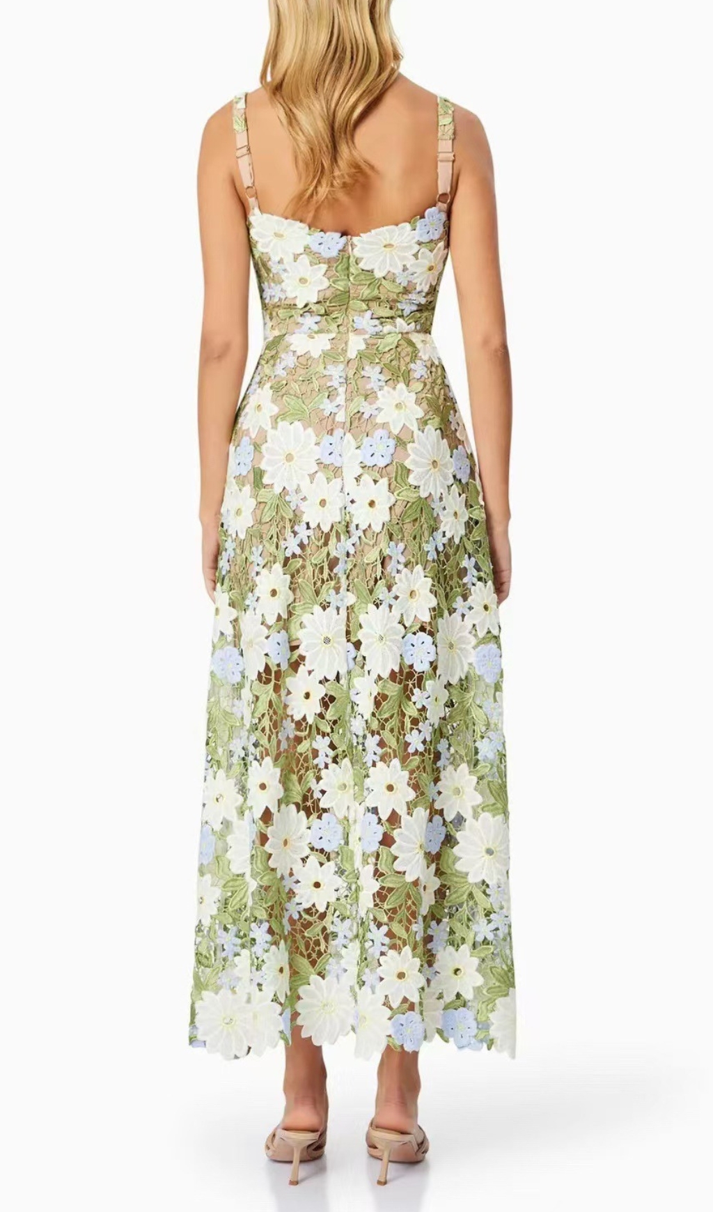 Fashionslee Women Diablo Green Strappy Flower Maxi Dress