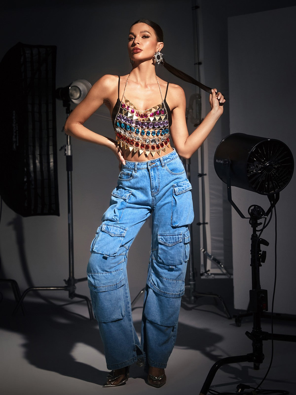 RAINBOW RHINESTONE VIRAL BODY CHAIN TOP - OWNCI RAINBOW RHINESTONE VIRAL BODY CHAIN TOP - OWNCI