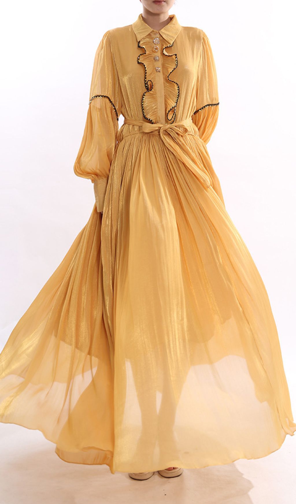 Fashionslee Women Jeseray Yellow Long Sleeve Maxi Dress