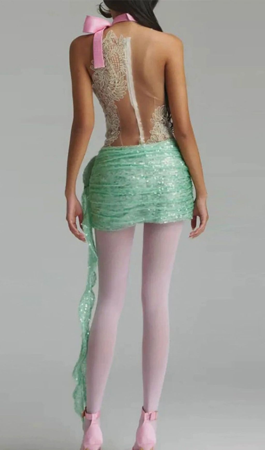 32b32d919607cd6ee053750317565a9f.jpg Fashionslee Women Kayla Green Lace Flower Sequin Mini Dress