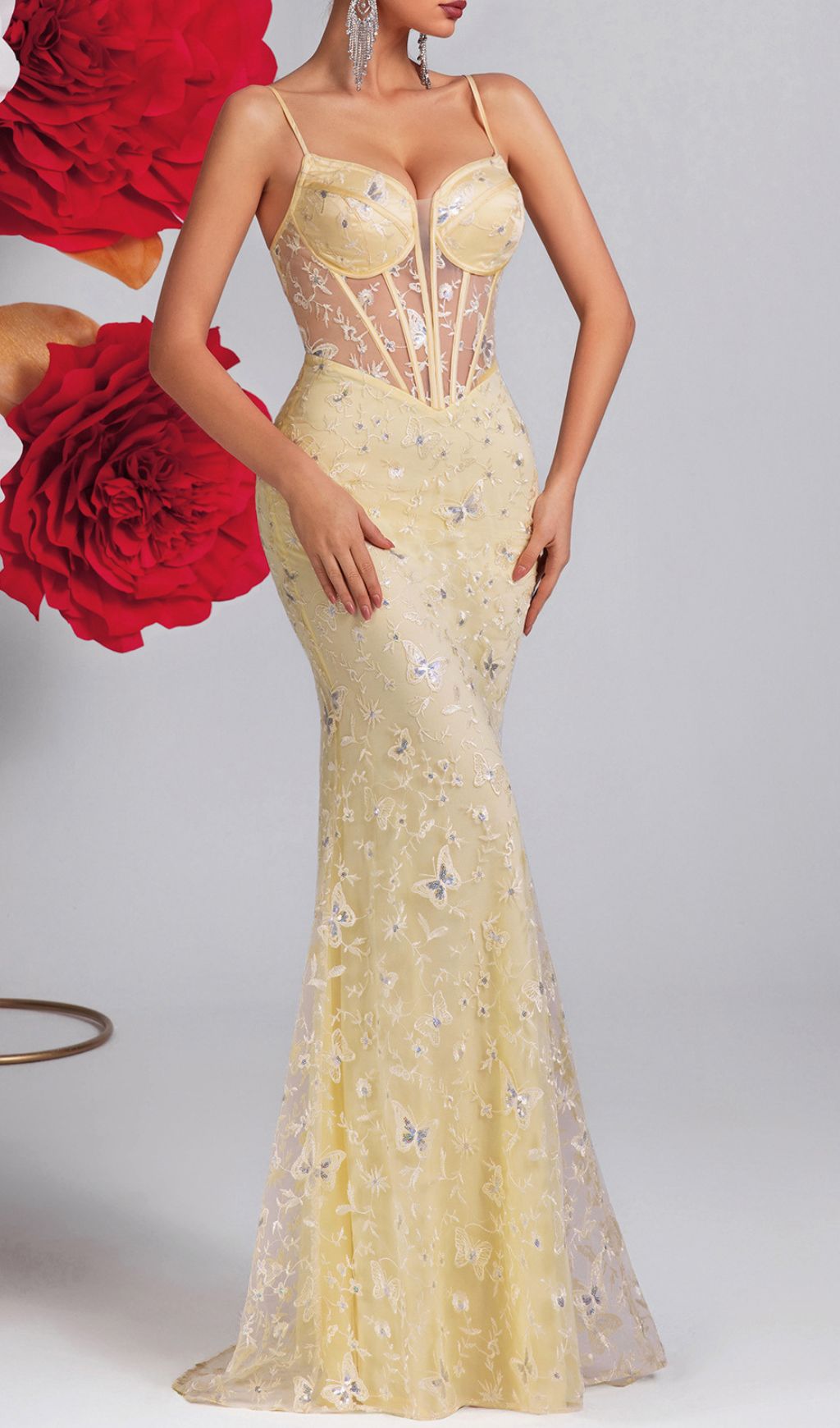 Fashionslee Women Kaikoura Yellow Corset Butterfly Maxi Dress