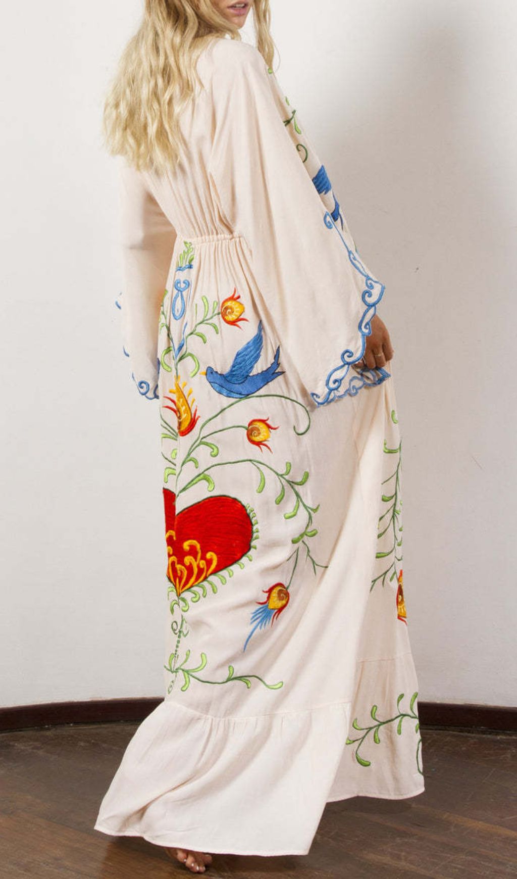Fashionslee Women Gita Flower Embroidery Long Sleeve Maxi Dress
