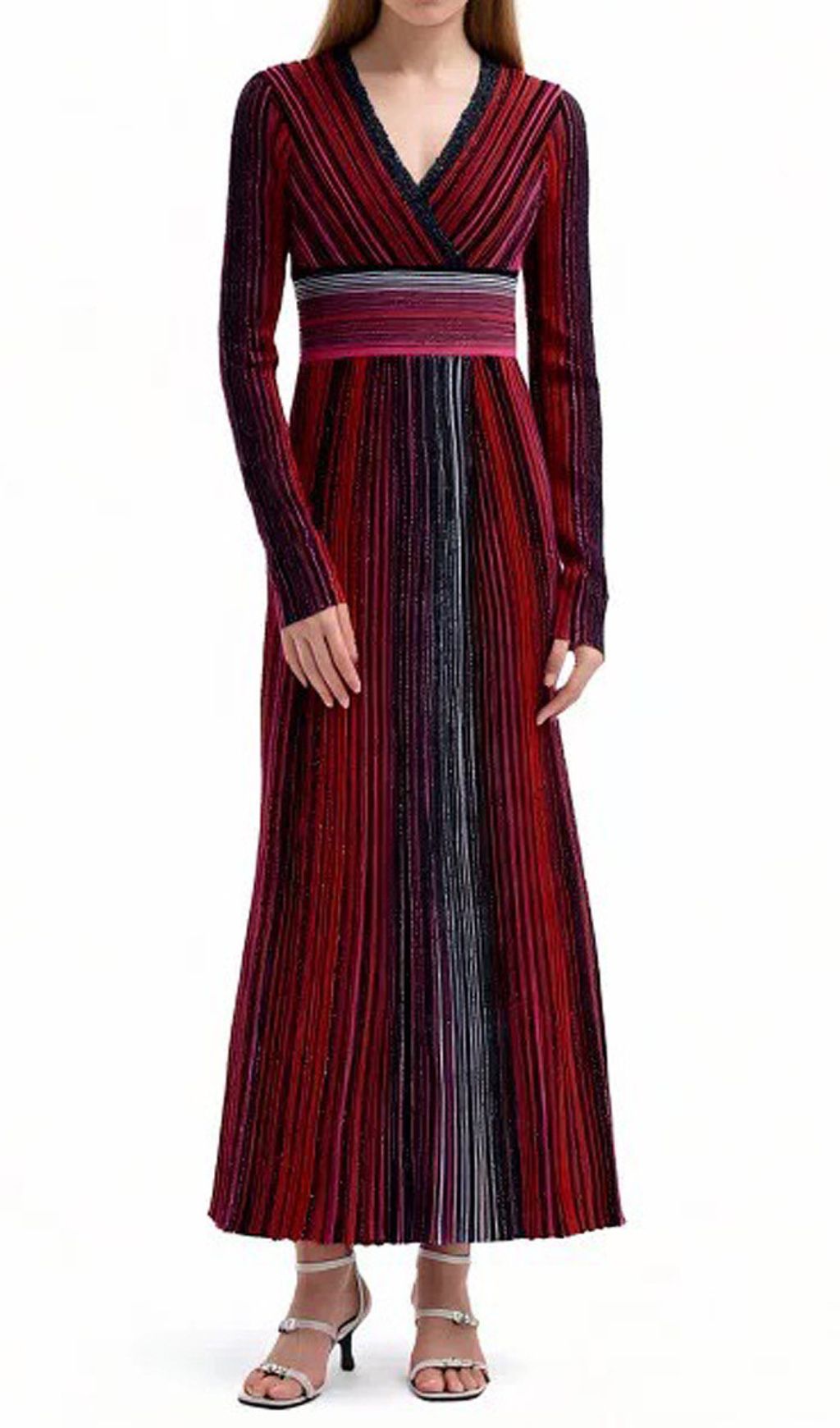 Fashionslee Women Giada Pink V-Neck Long Sleeve Midi Dress