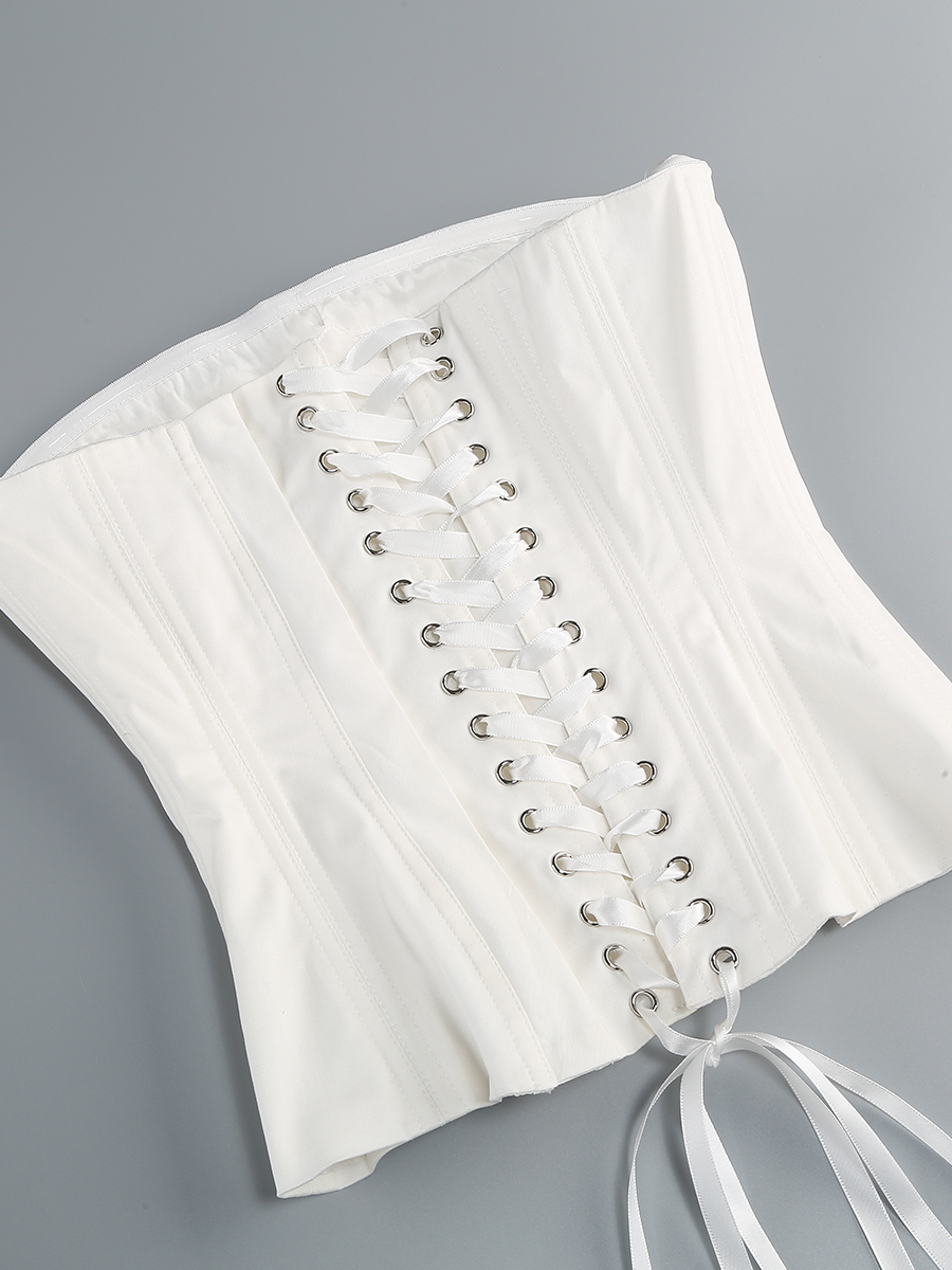 33387186e639db63c3ec224761a5cb9f.jpg Fashionslee Women Clegg White Corset Flower Two-Piece Set