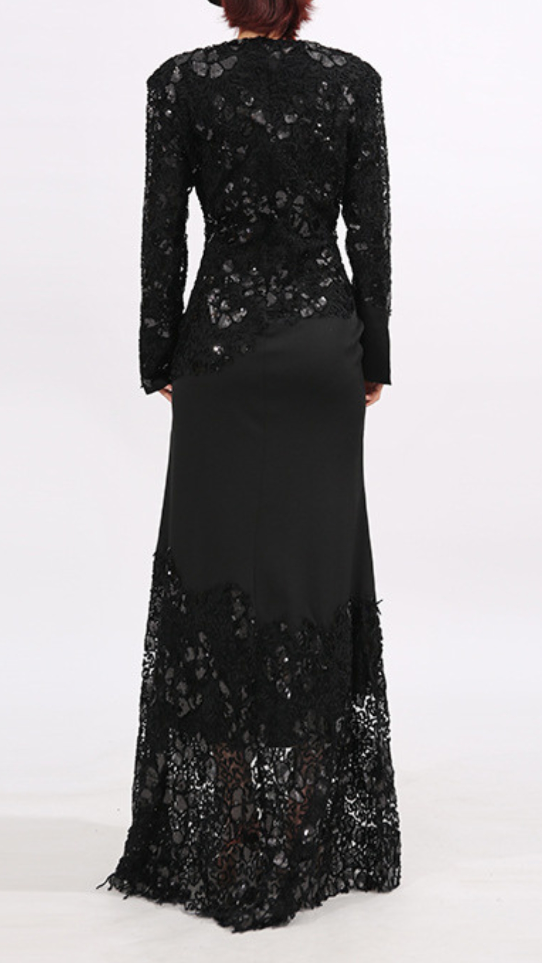 Fashionslee Women Elodie Black Lace Embroidery Long Sleeve Maxi Dress