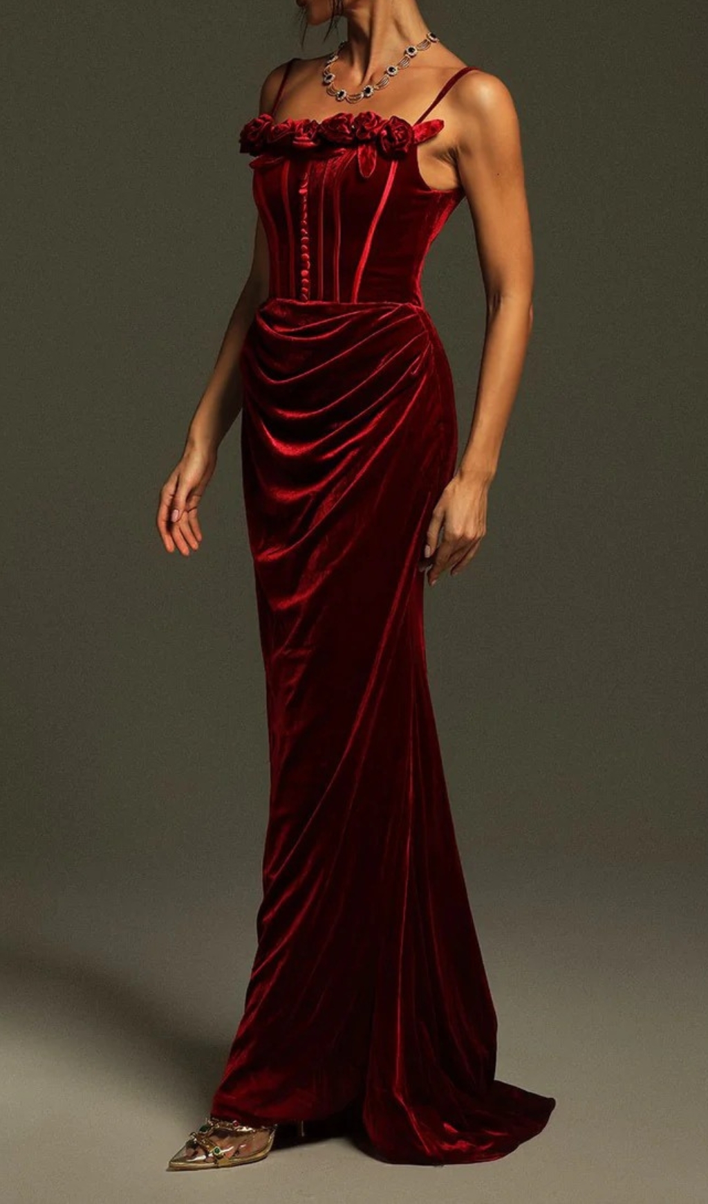 334da83b162f07ec0aafd28832920e6d.jpg Fashionslee Women Chimene Wine Flower Velvet Maxi Dress