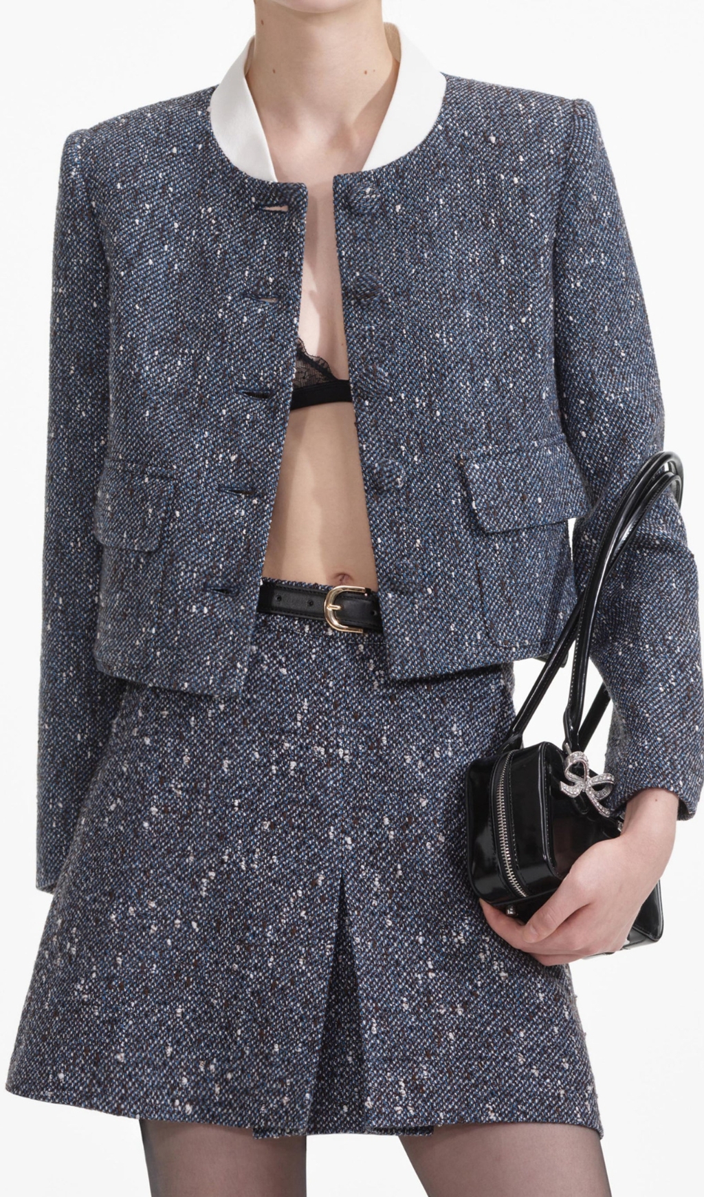 Fashionslee Women Blue Boucle Jacket