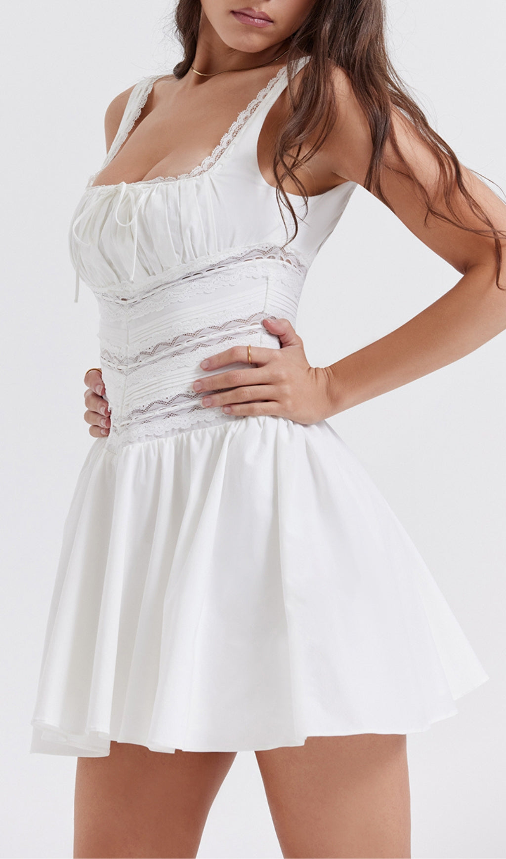 335dfb3435ea98c21581b0006b536a25.jpeg Fashionslee Women White Lace Trim Mini Dress
