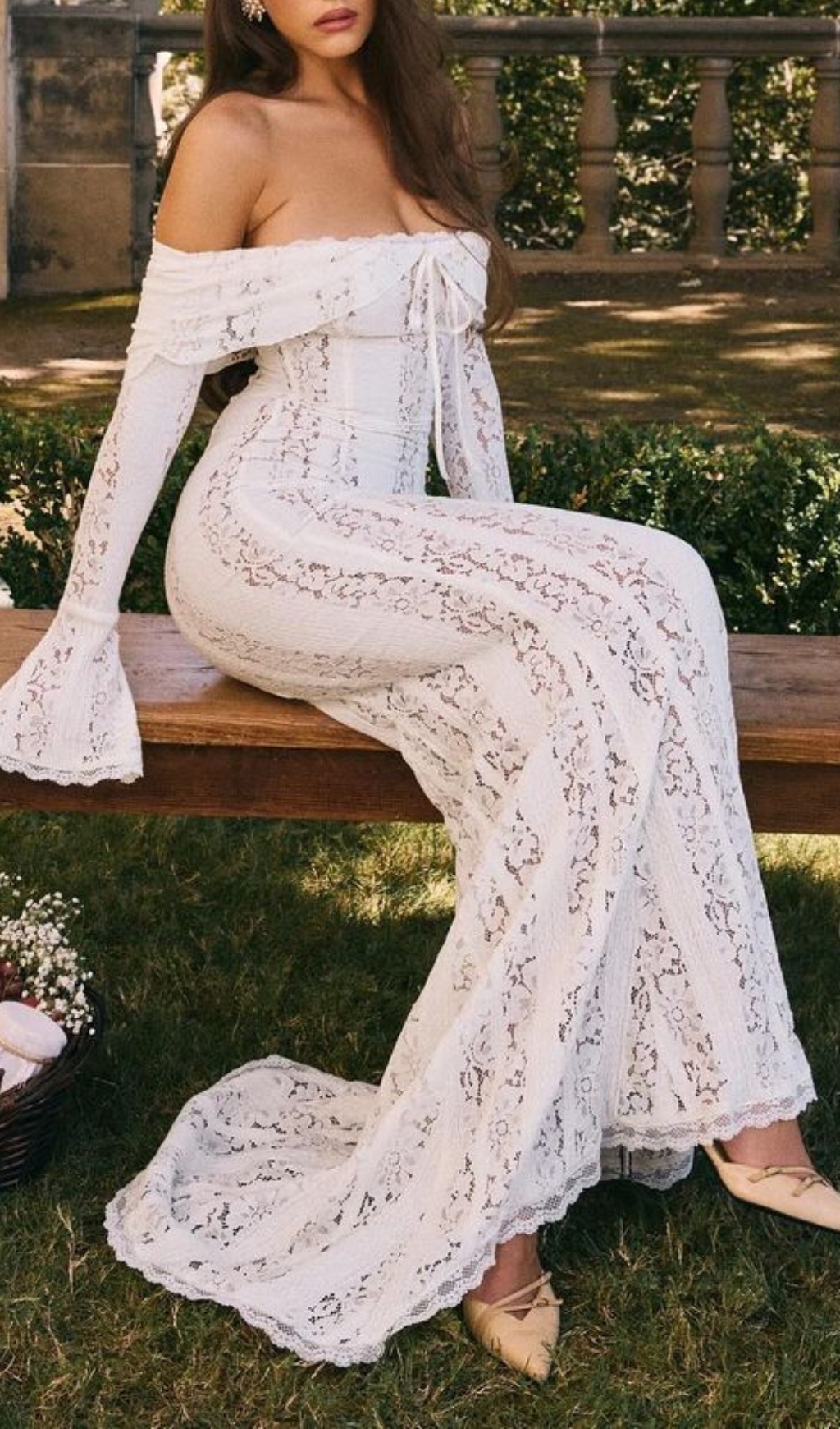 338c7b9ef82f5d53b4c5419e258969df.jpg Fashionslee Women Clarissa White Flared Sleeve Lace Maxi Dress