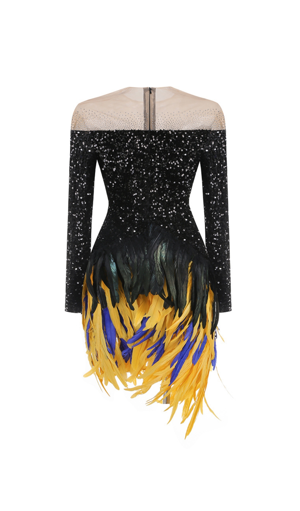 33a8b0950adb4555cb0cda9bd50fced8.jpg Fashionslee Women Long Sleeve Sequin Feather Dress Black
