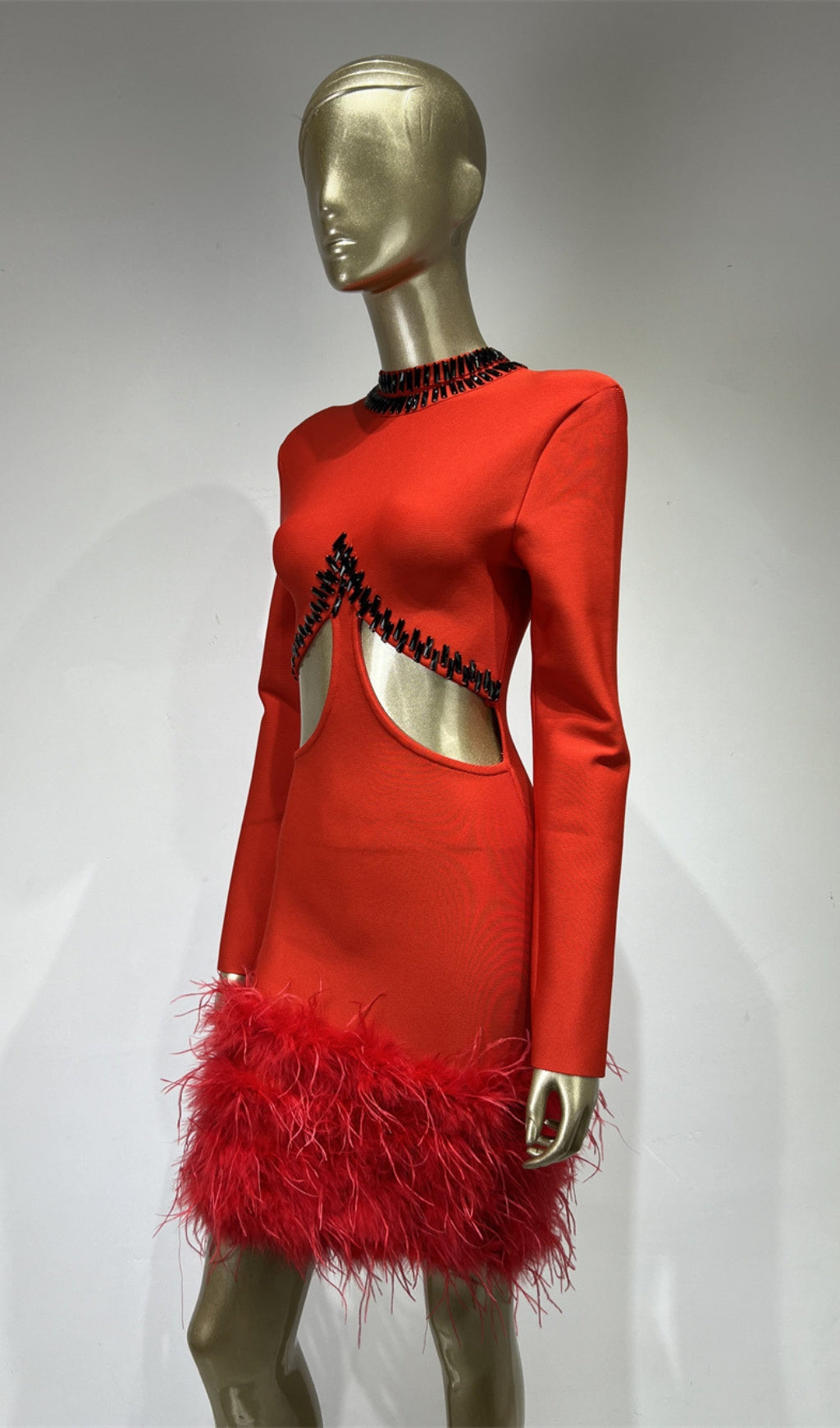 Fashionslee Women Agim Rhinestone Feather Bandage Dress