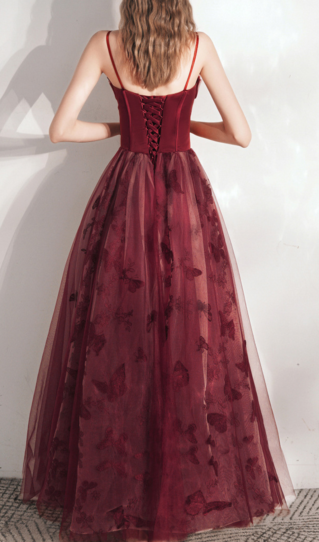 Fashionslee Women Harriet Red Butterfly Corset Mesh Maxi Dress