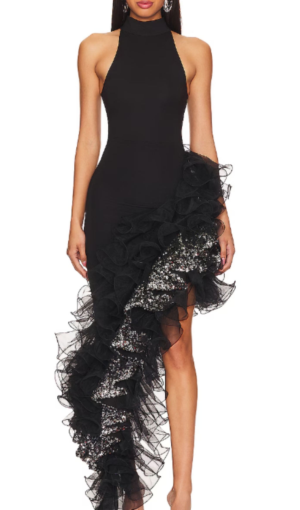 Fashionslee Women Donny Black Halter Mesh Maxi Dress