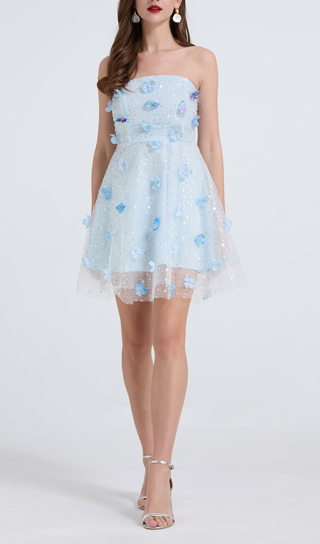 Fashionslee Women Dilys Blue Flower Embelished Sequin Mini Dress