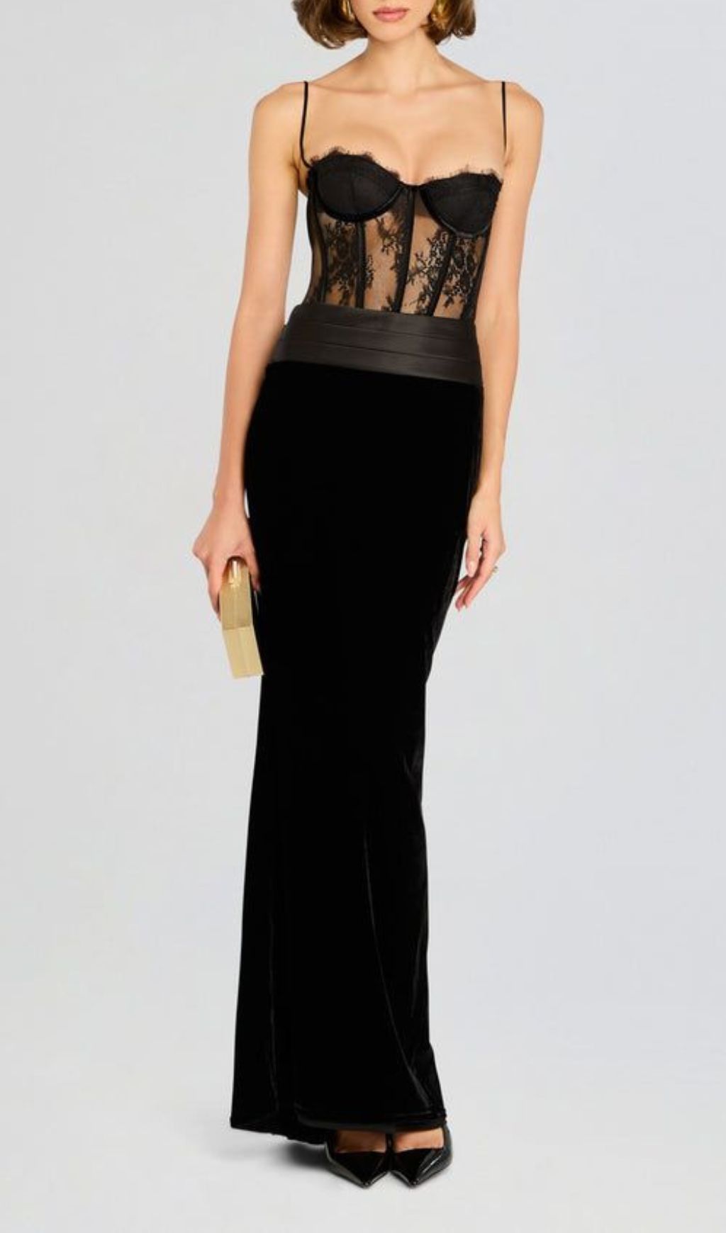 Fashionslee Women Fantasia Black Lace Corset Maxi Dress