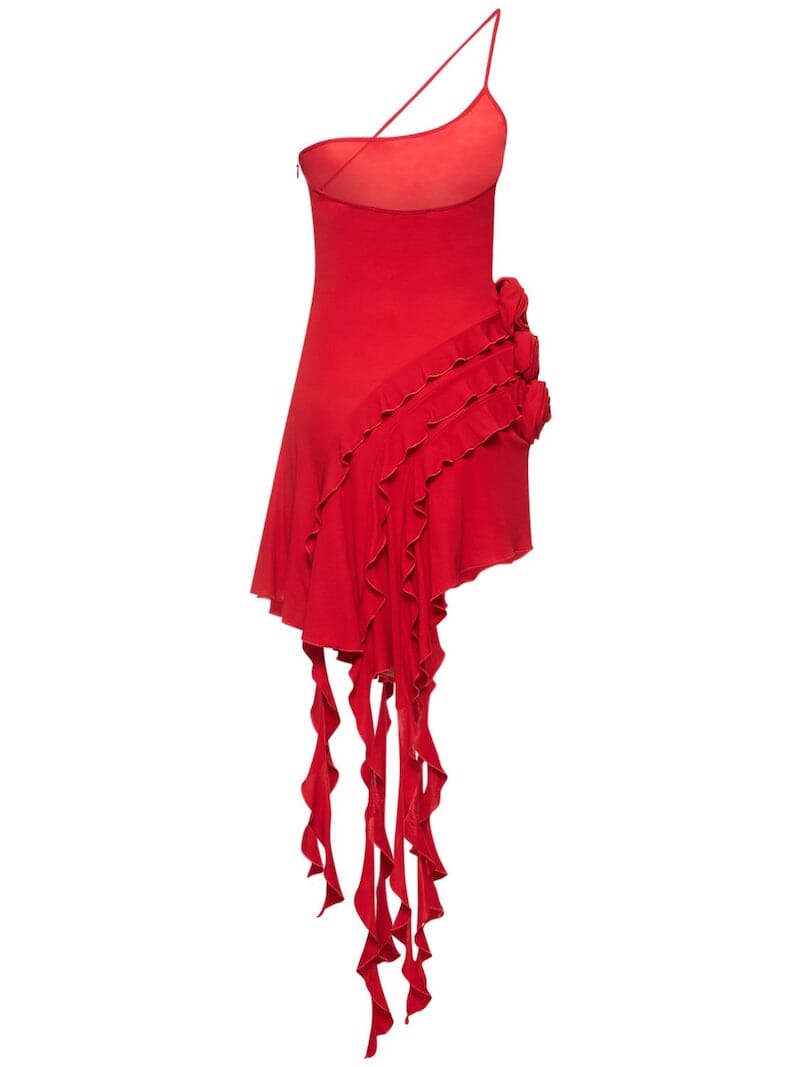 Fashionslee Women Rose-Detail Ruffled Mini Dress In Red