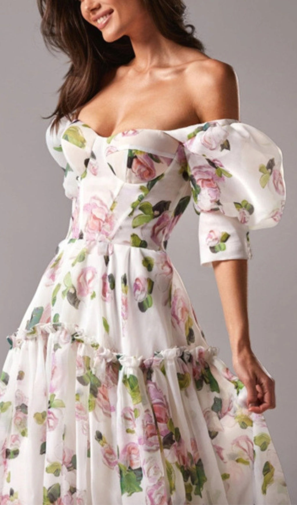 Fashionslee Women Off-The-Shoulder Floral Maxi Dress In White
