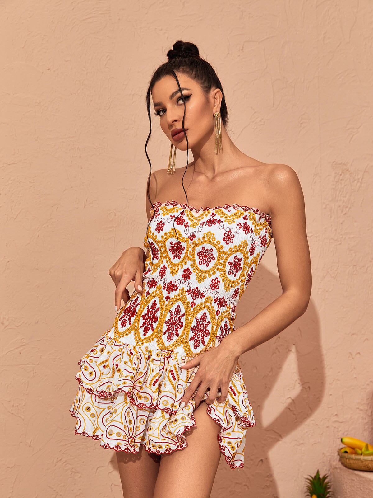 342f871653bbcec3f98c68f7bafaaf1d.jpeg Fashionslee Women Strapless Ruffle Mini Dress