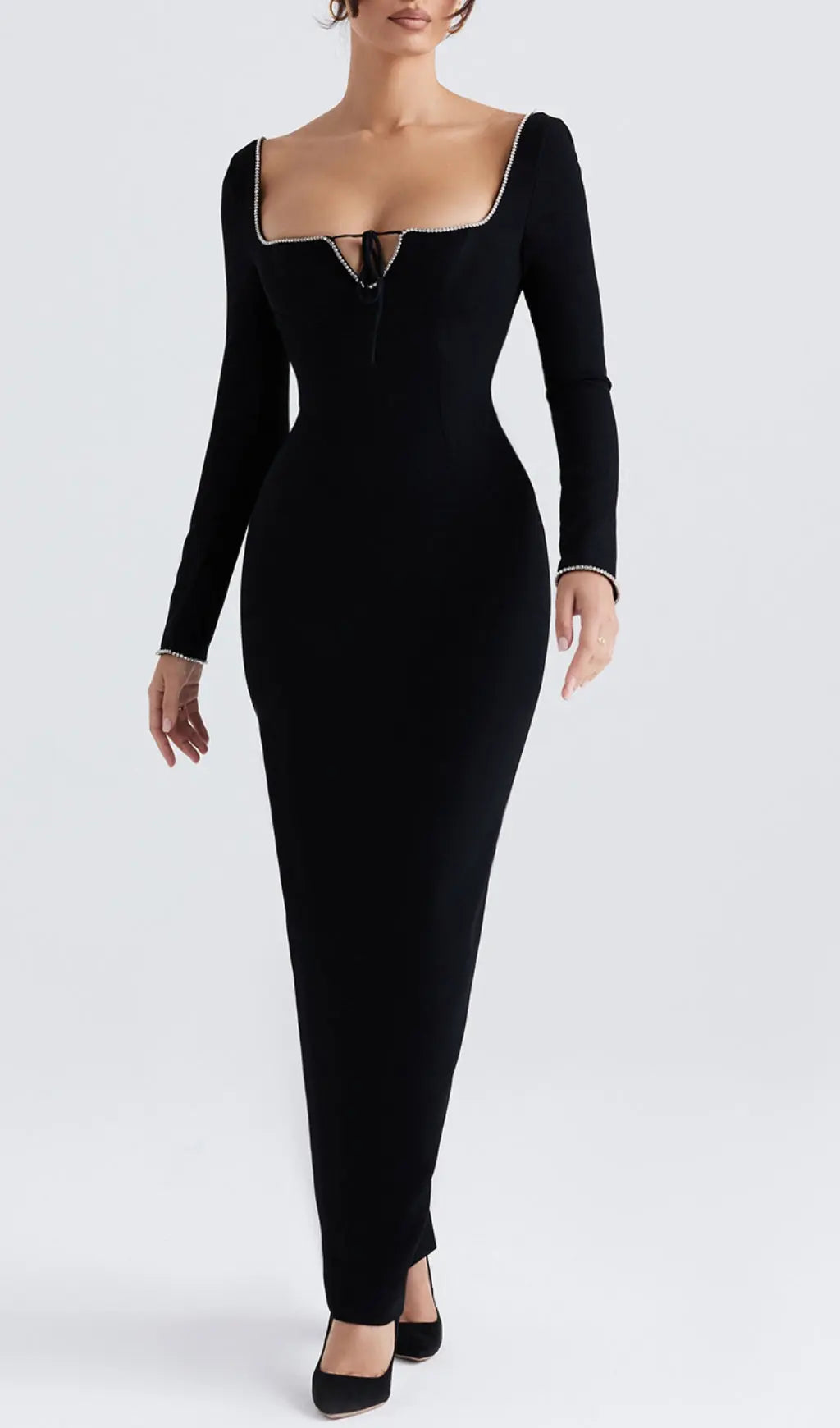 3436d807902e1929ab7e04d9b7fcef39.jpeg Fashionslee Women Black Crystal Embellished Maxi Dress