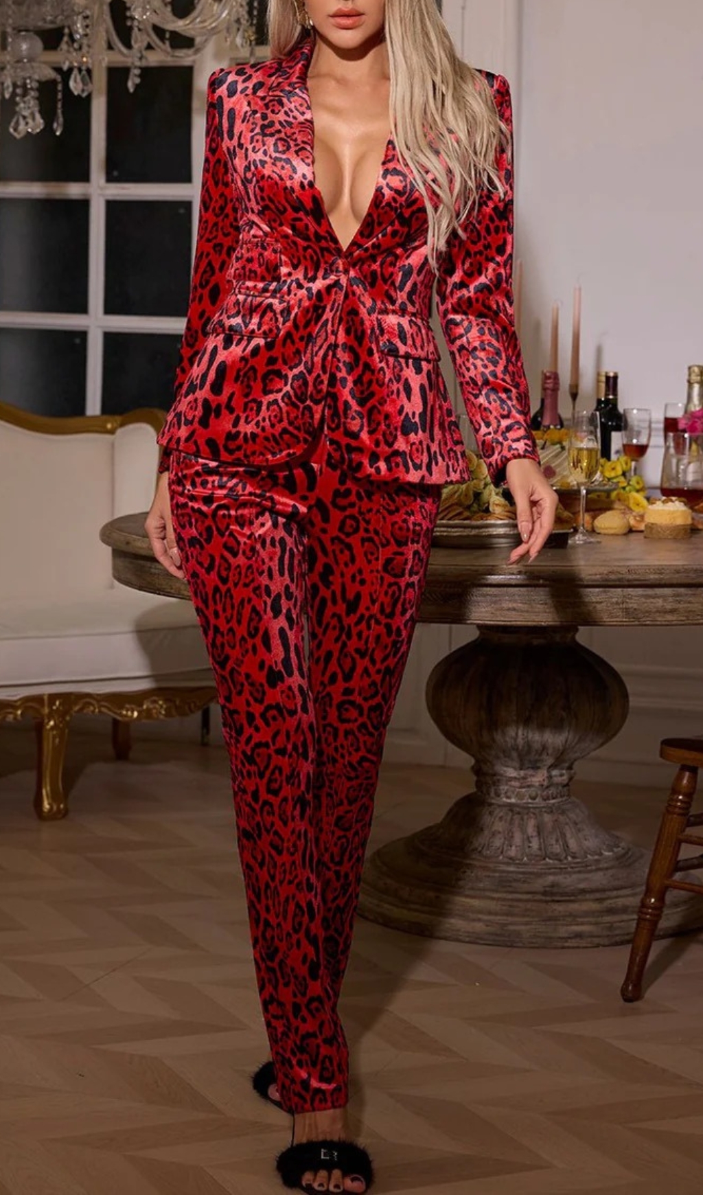346dc2b5903bf6a461cedfe5dc73717c.jpg Fashionslee Women Cliff Red Long Sleeve Leopard Blazer Set