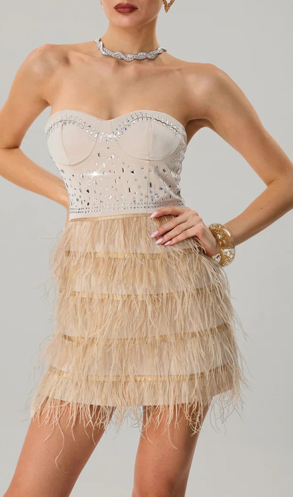 3471d2c612945ff269683042bea8fb83.jpg Fashionslee Women Jagtopa Strapless Fringe Rhinestone Mini Dress