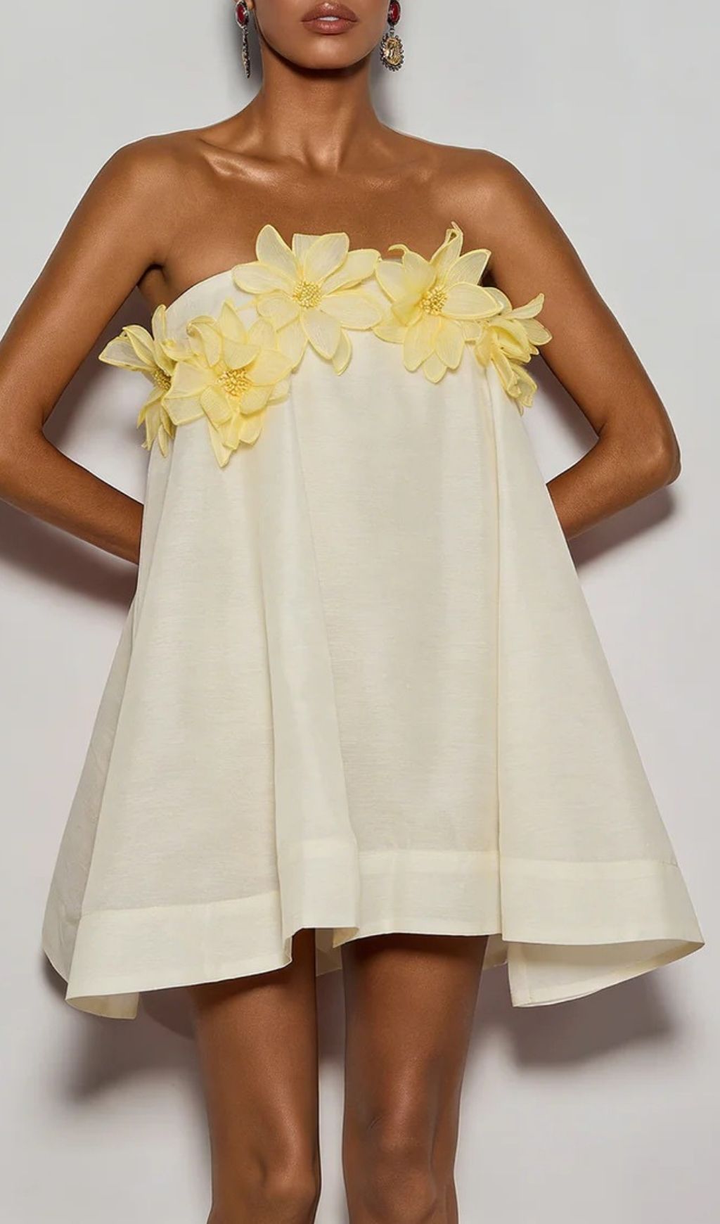348391c7a4a9f80f142252c05a751451.jpg Fashionslee Women Gratho Strapless Flower Mini Dress In Yellow