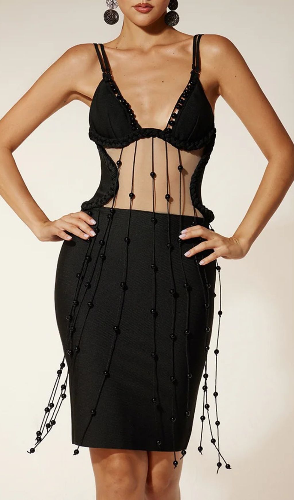 34894d1333202a68e84160dbd5d0d14b.jpg Fashionslee Women Einav Spaghetti Fringe Bandage Mini Dress