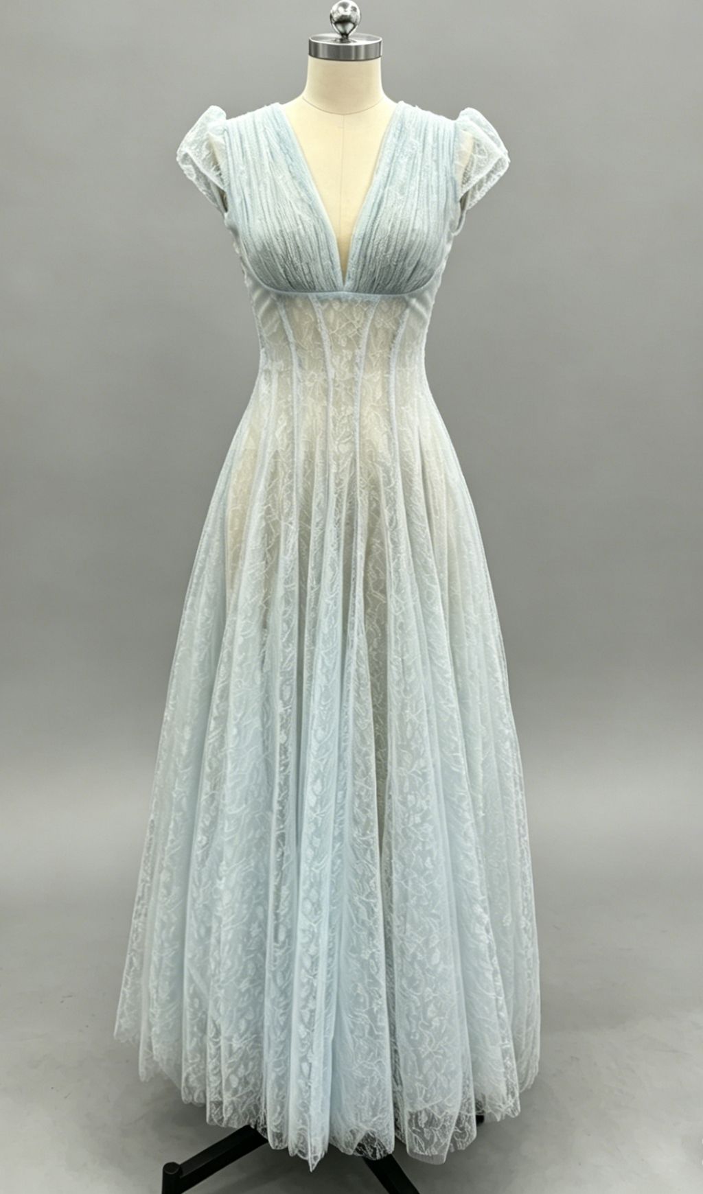 Fashionslee Women Kelsey Blue V-Neck Mesh Maxi Dress