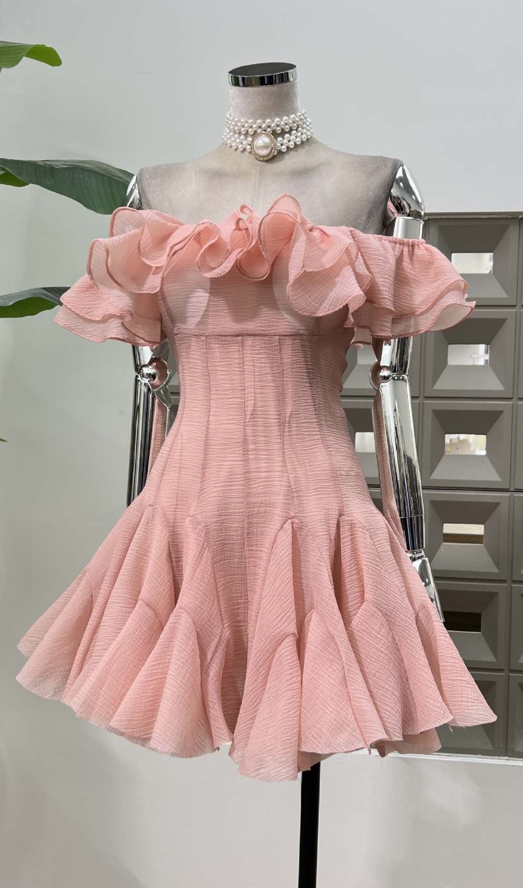 VINTAGE RUFFLE OFF-SHOULDER MINI DRESS - OWNCI VINTAGE RUFFLE OFF-SHOULDER MINI DRESS - OWNCI